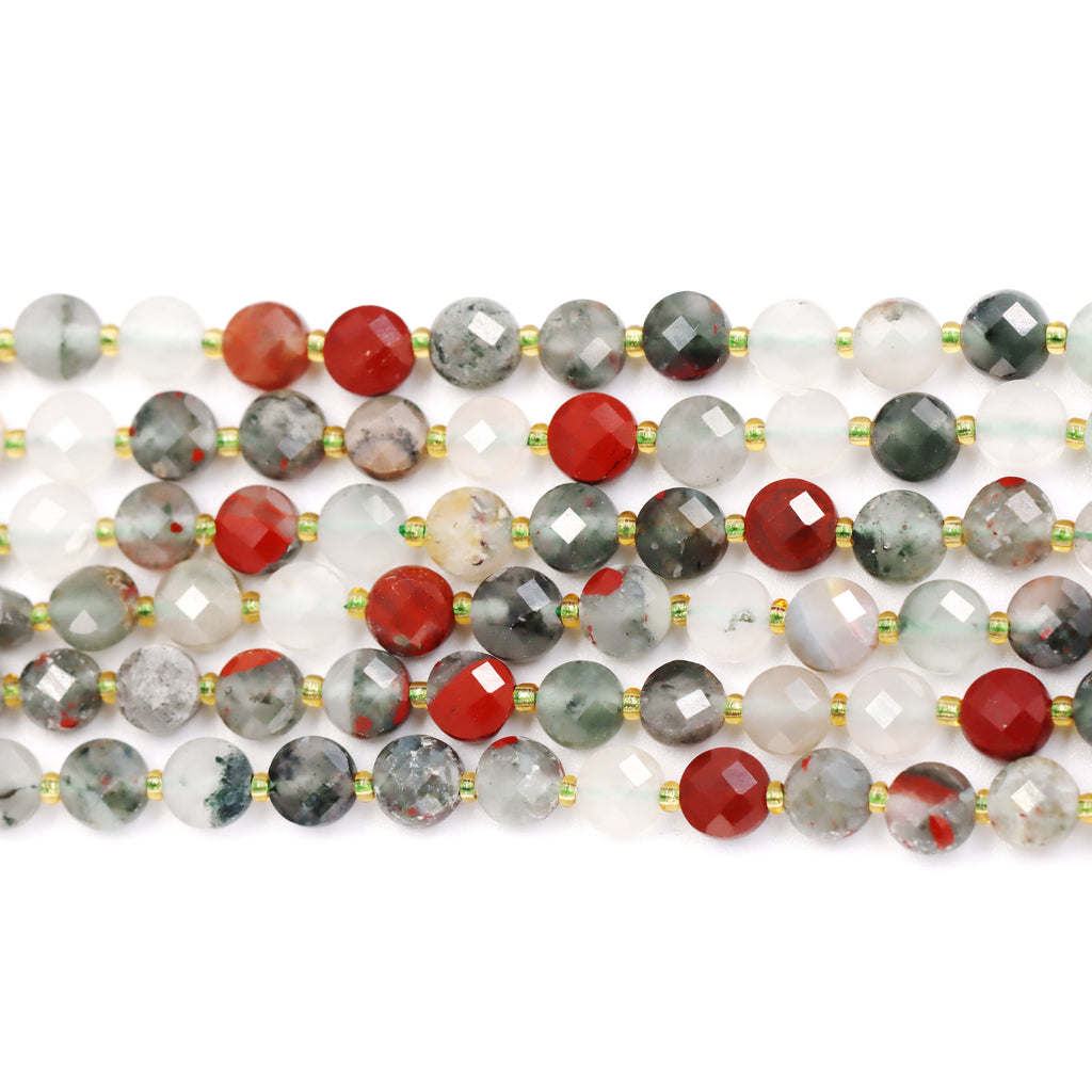 Malahill faceted flat round stone beads for jewelry making, sold per bag 5 strands inside, African Bloodstone beads