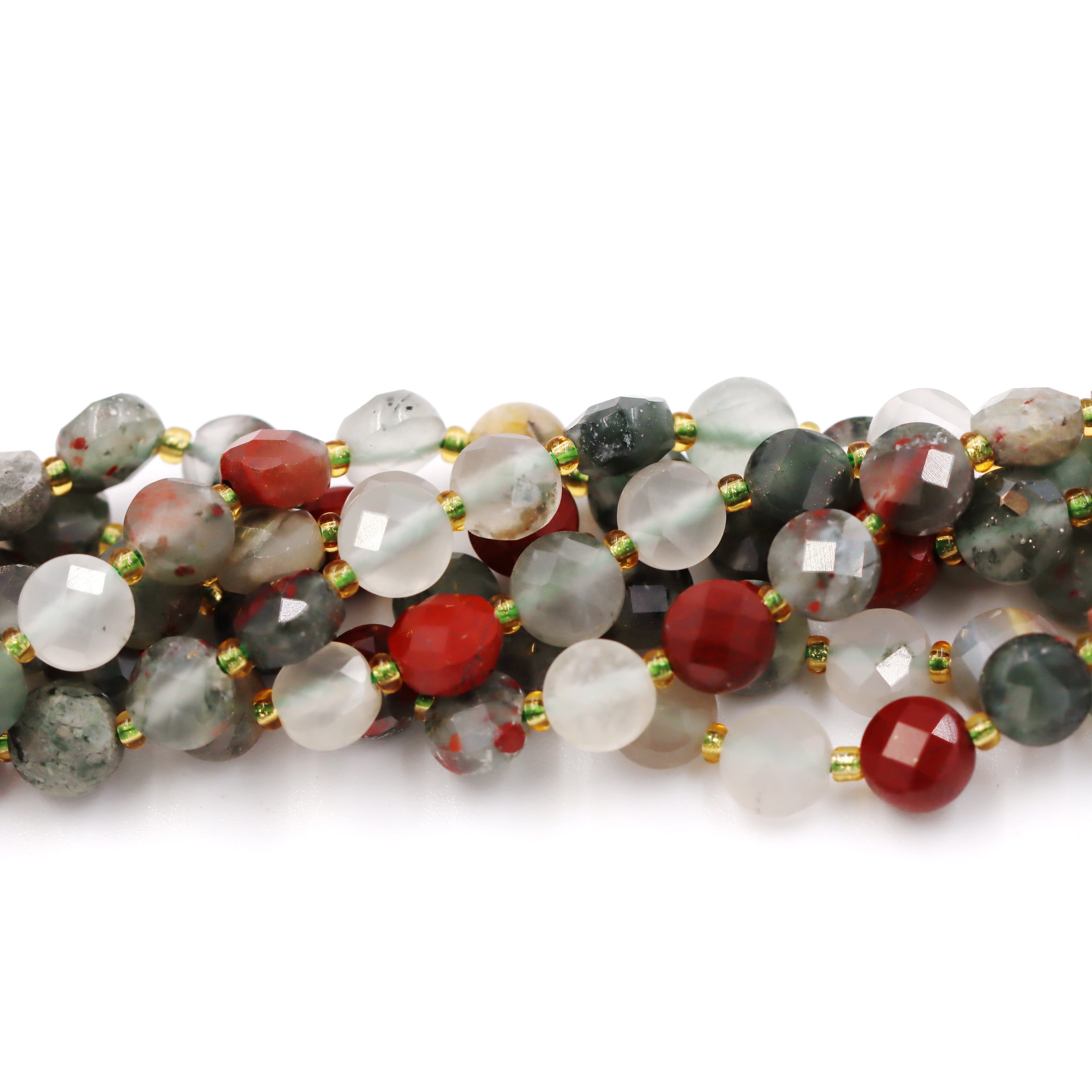 Malahill faceted flat round stone beads for jewelry making, sold per bag 5 strands inside, African Bloodstone beads