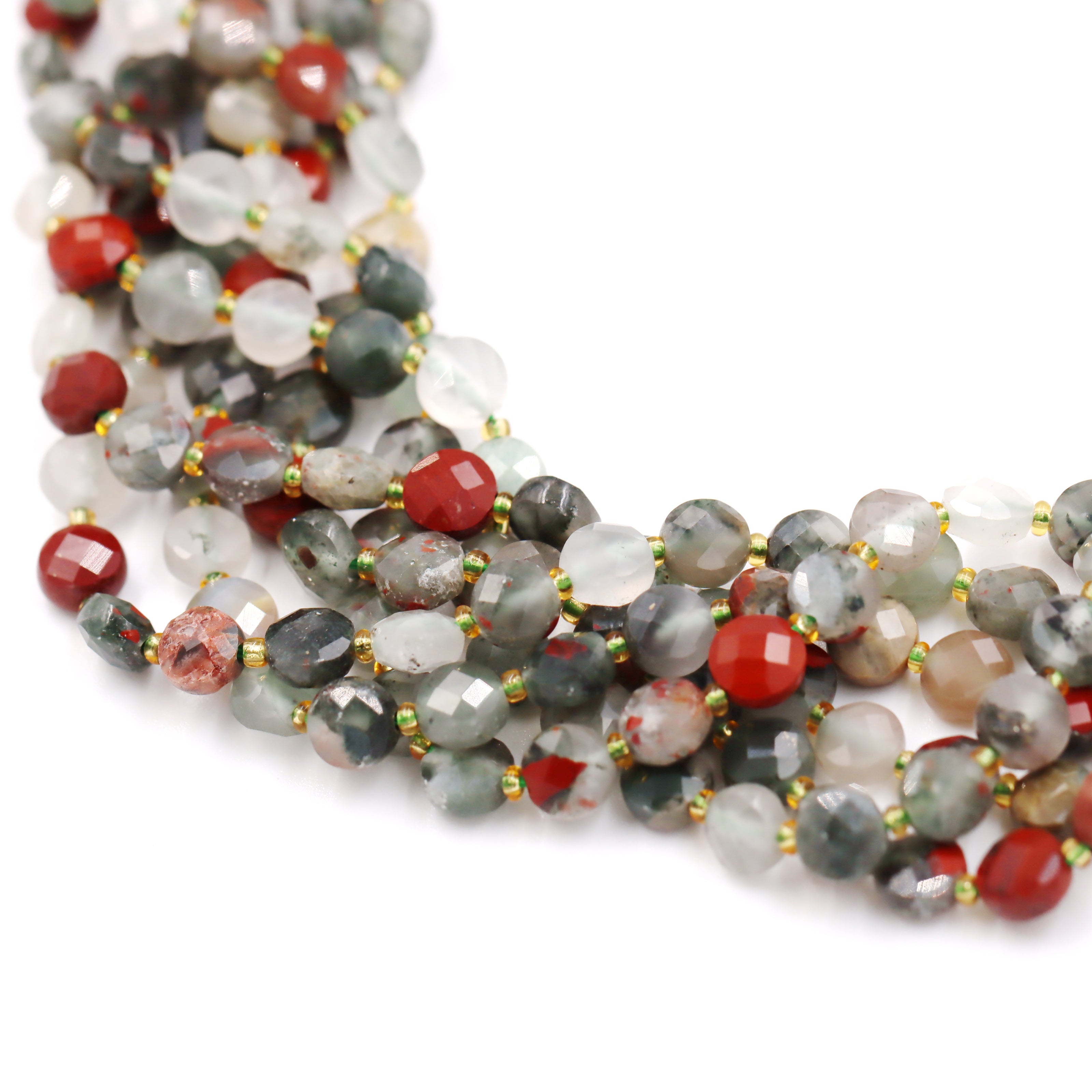 Malahill faceted flat round stone beads for jewelry making, sold per bag 5 strands inside, African Bloodstone beads