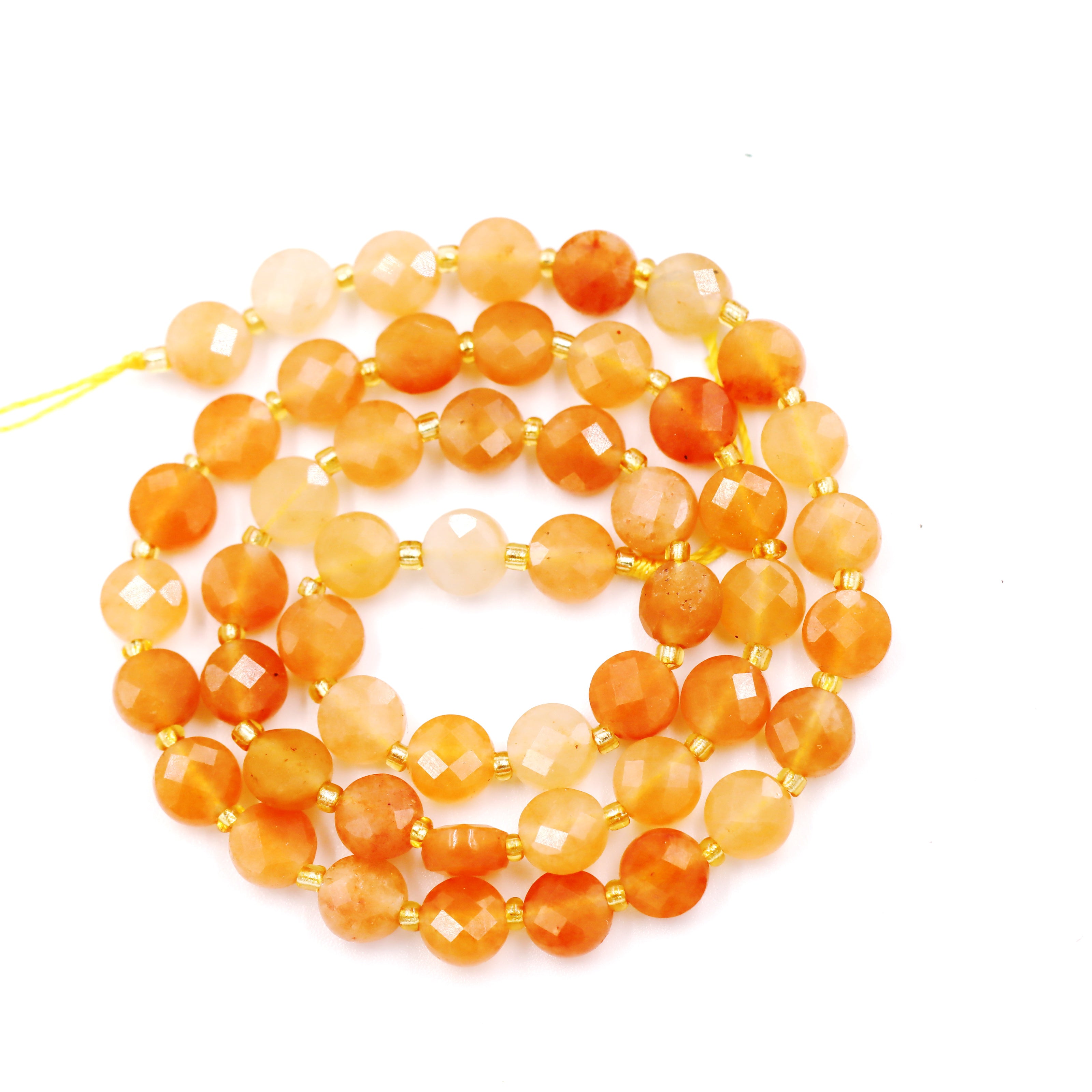 Malahill faceted flat round stone beads for jewelry making, sold per bag 5 strands inside, Orange Aventurine beads