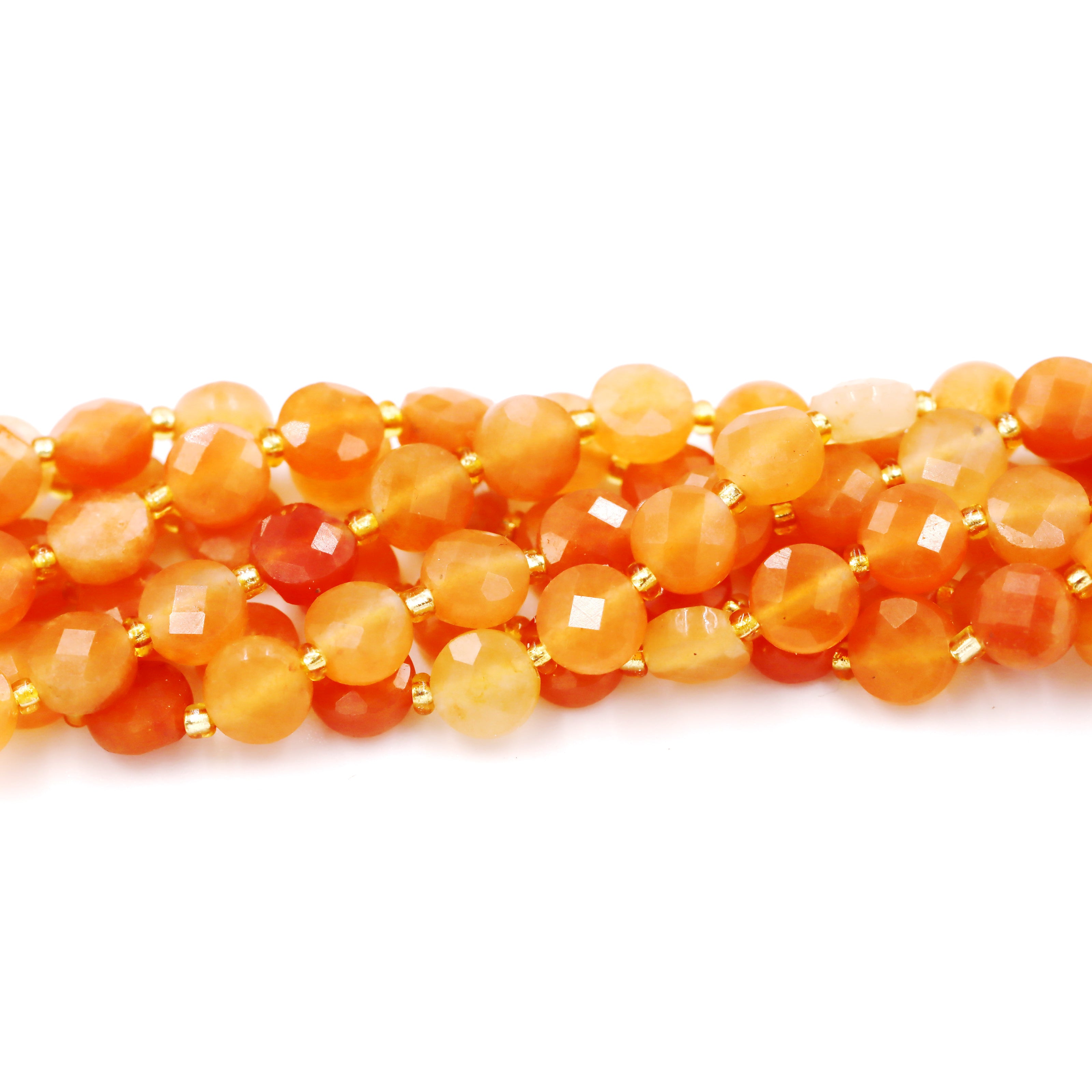 Malahill faceted flat round stone beads for jewelry making, sold per bag 5 strands inside, Orange Aventurine beads