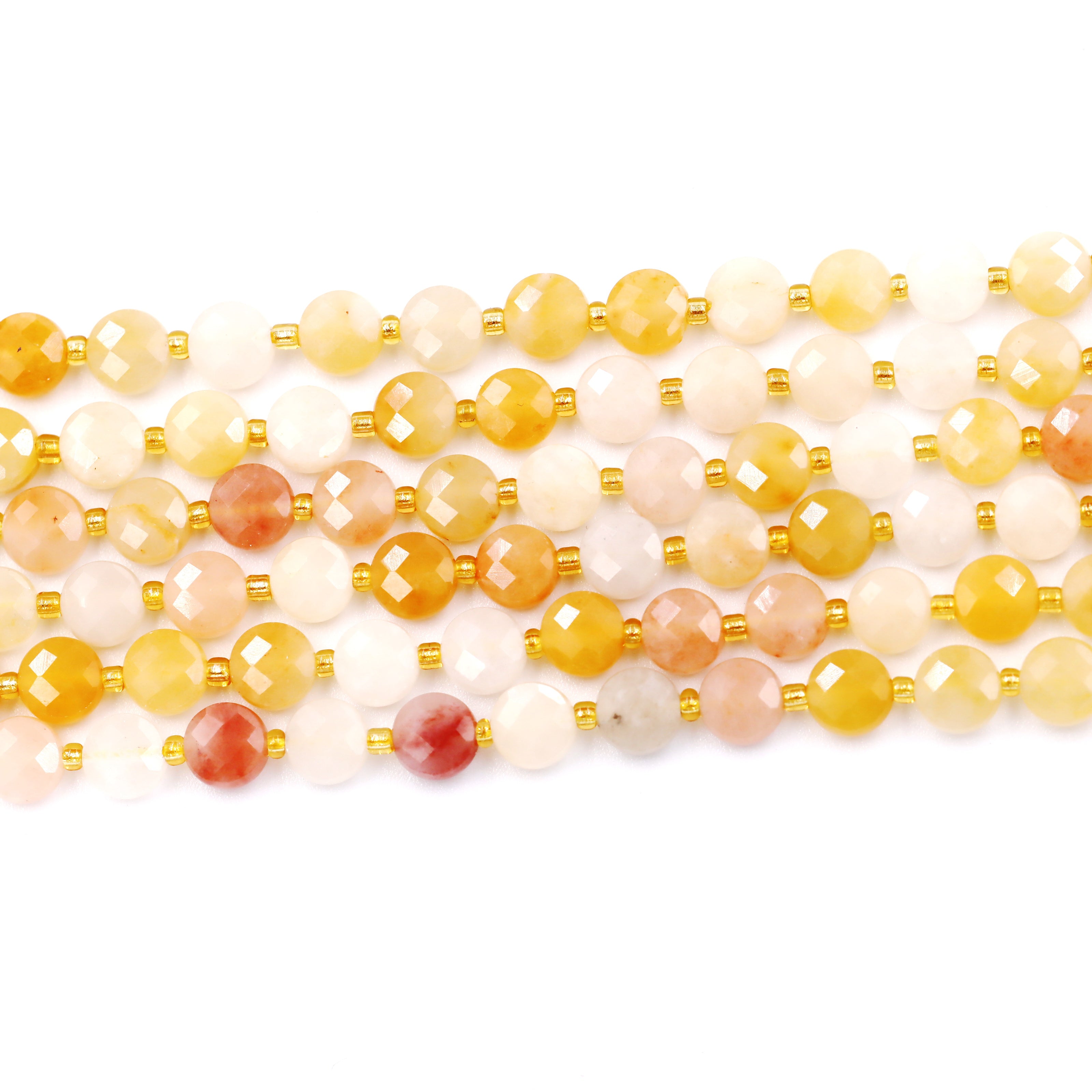 Malahill faceted flat round stone beads for jewelry making, sold per bag 5 strands inside, Golden Jade beads