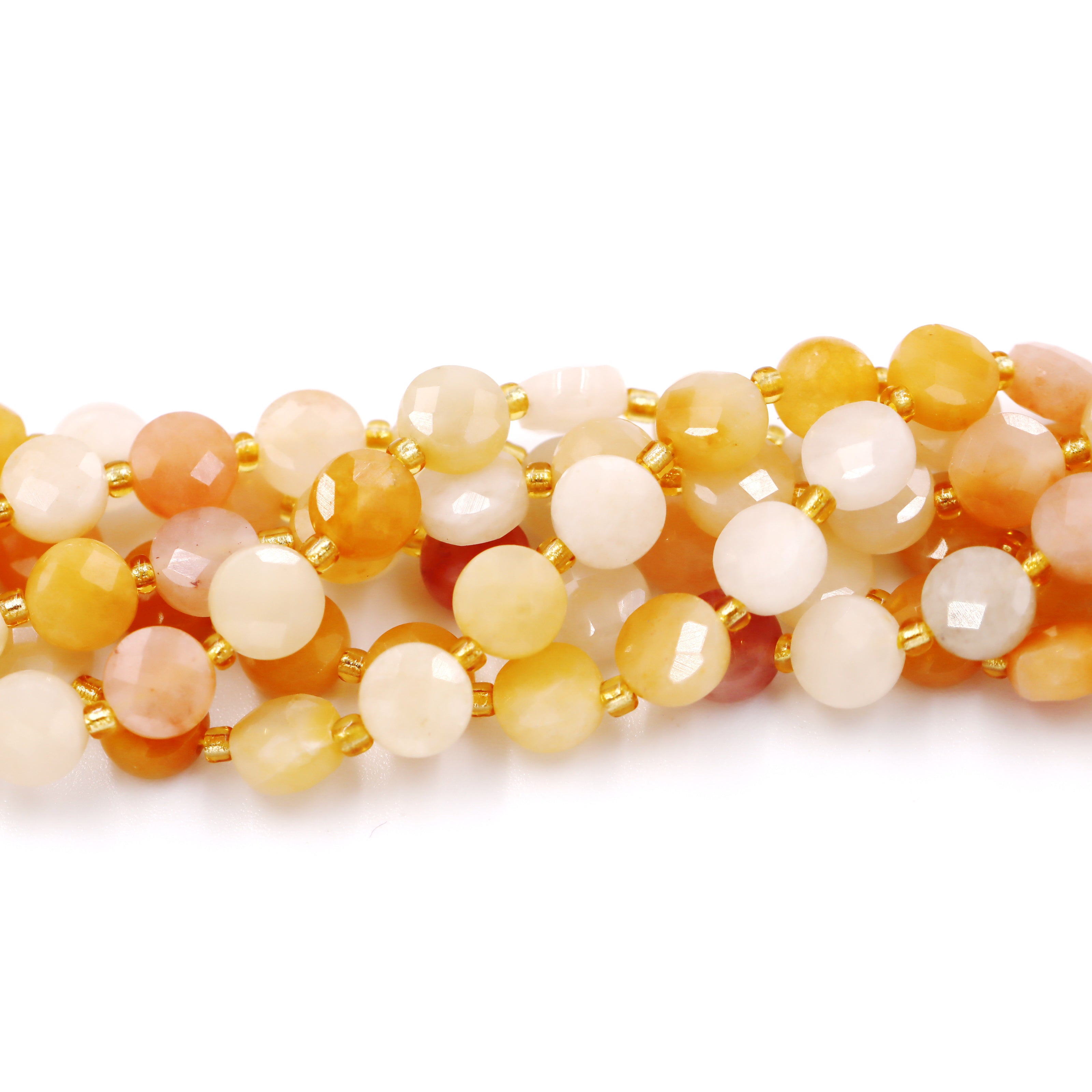 Malahill faceted flat round stone beads for jewelry making, sold per bag 5 strands inside, Golden Jade beads
