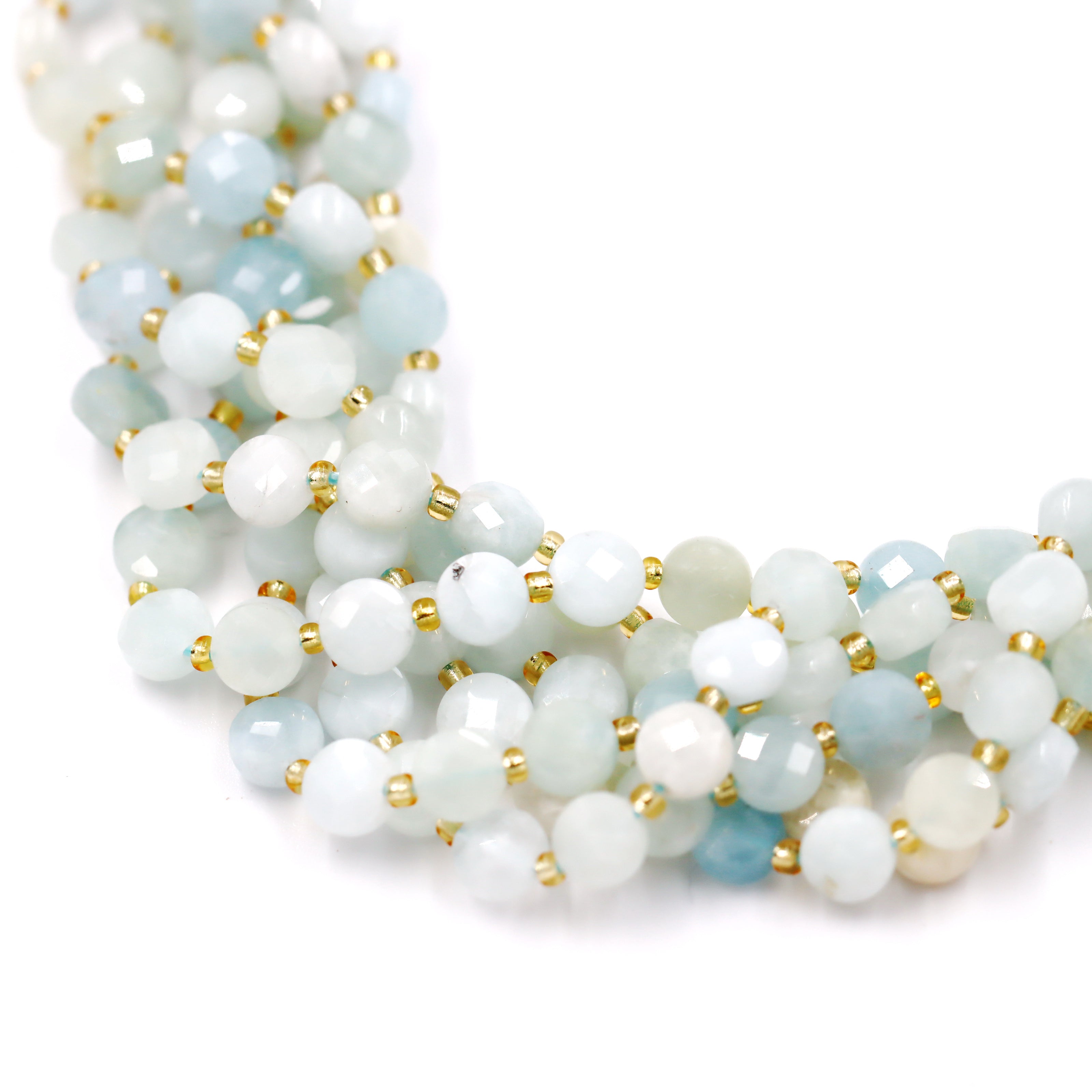 Malahill faceted flat round stone beads for jewelry making, sold per bag 5 strands inside, Aquamarine A beads