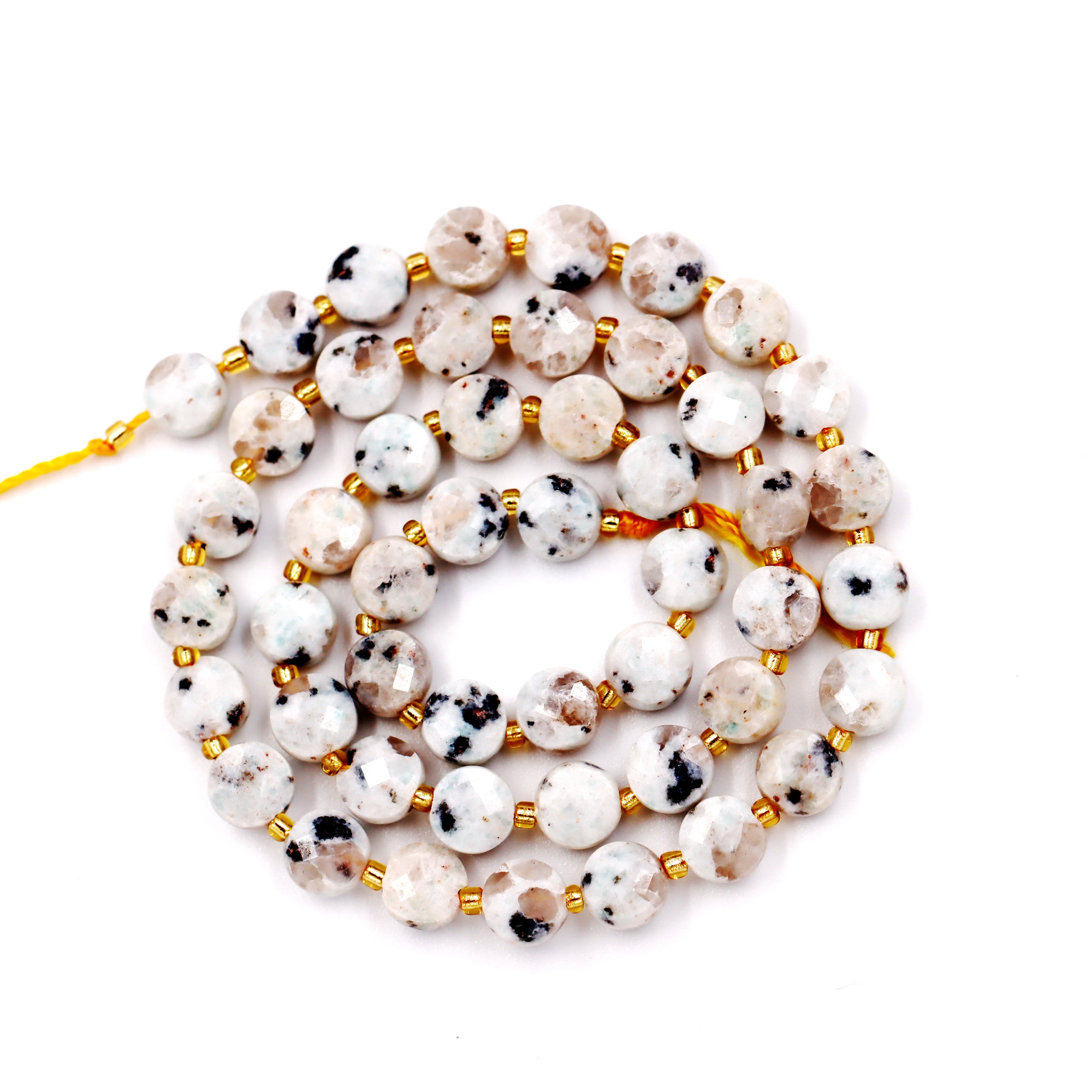 Malahill faceted flat round stone beads for jewelry making, sold per bag 5 strands inside, Lotus Jasper beads