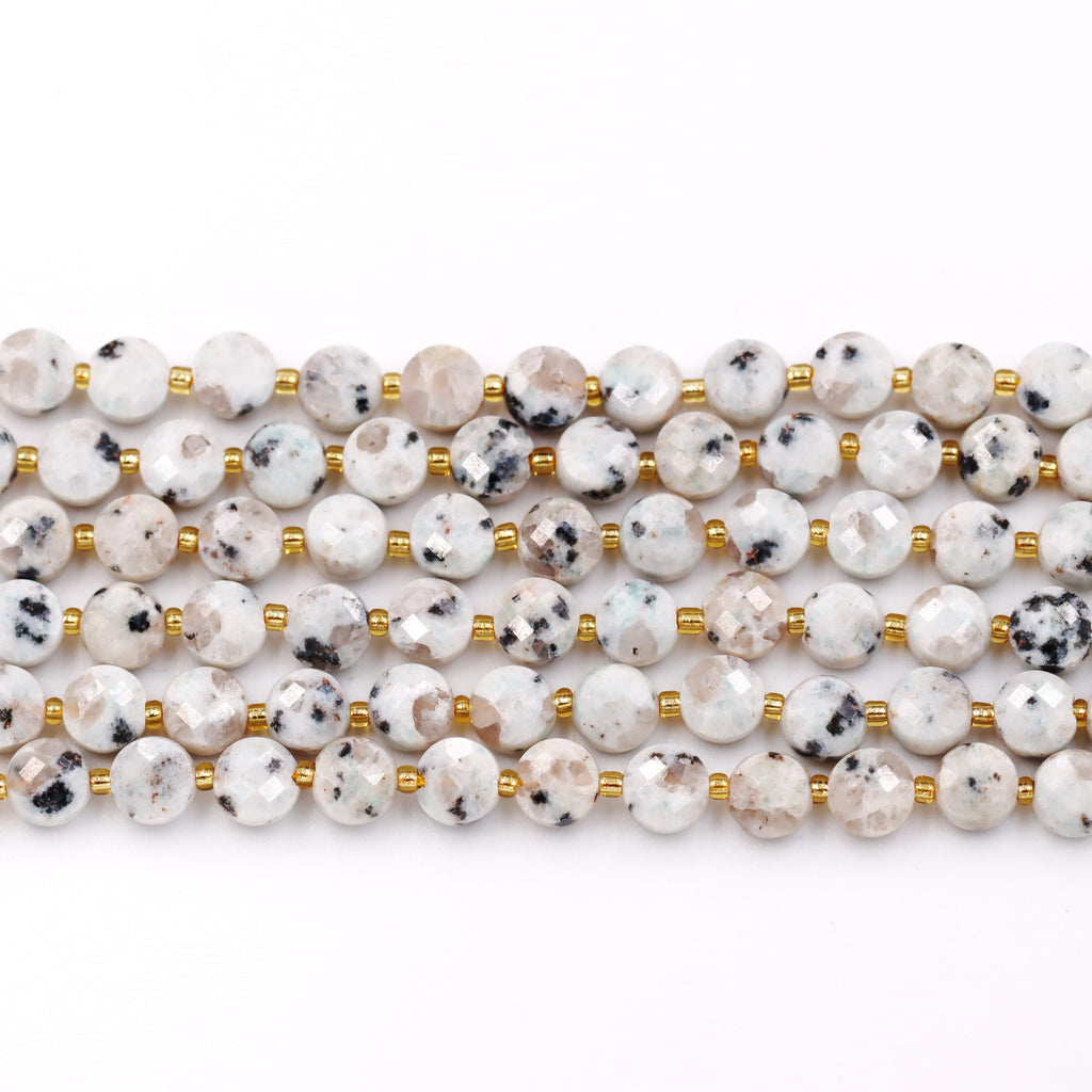 Malahill faceted flat round stone beads for jewelry making, sold per bag 5 strands inside, Lotus Jasper beads