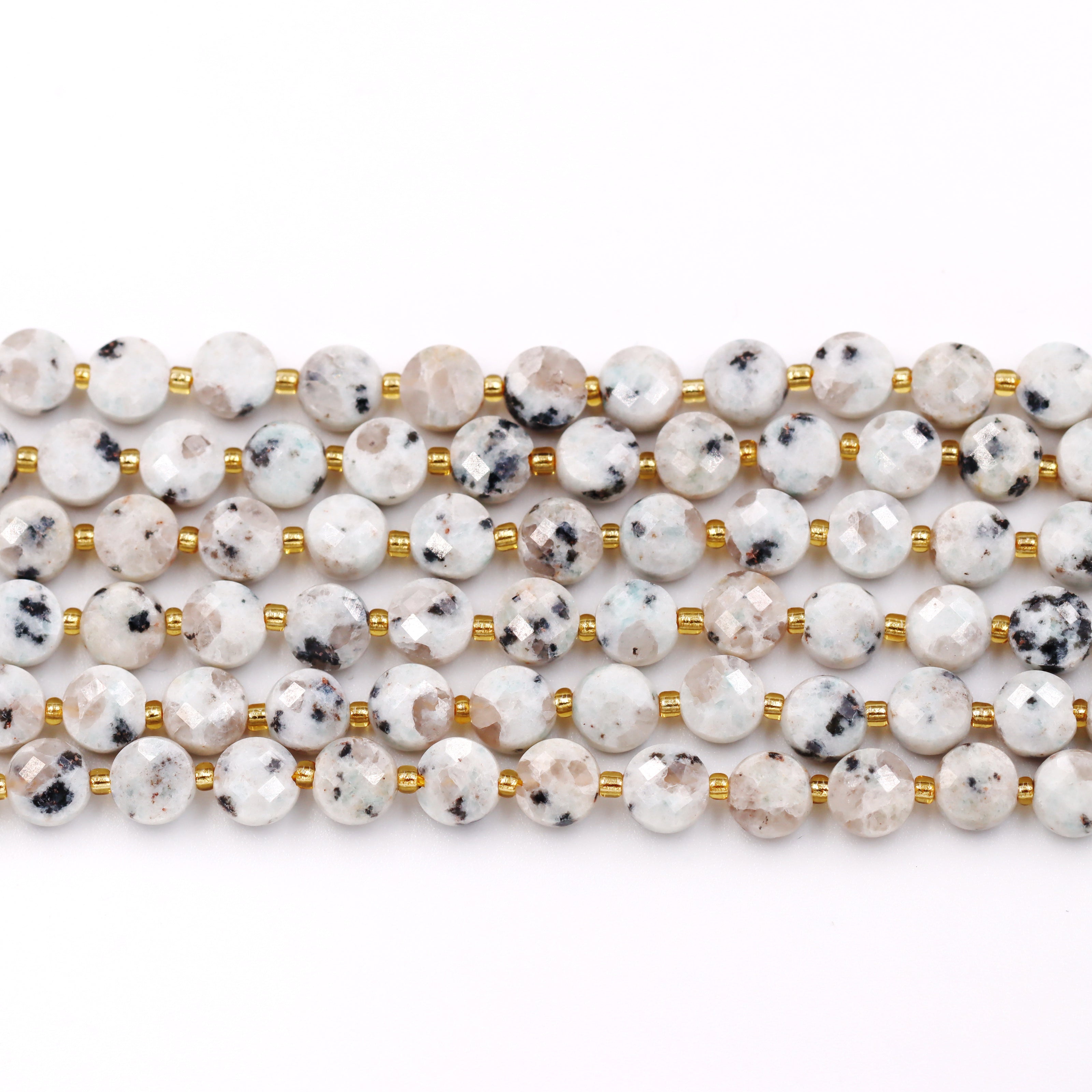 Malahill faceted flat round stone beads for jewelry making, sold per bag 5 strands inside, Lotus Jasper beads