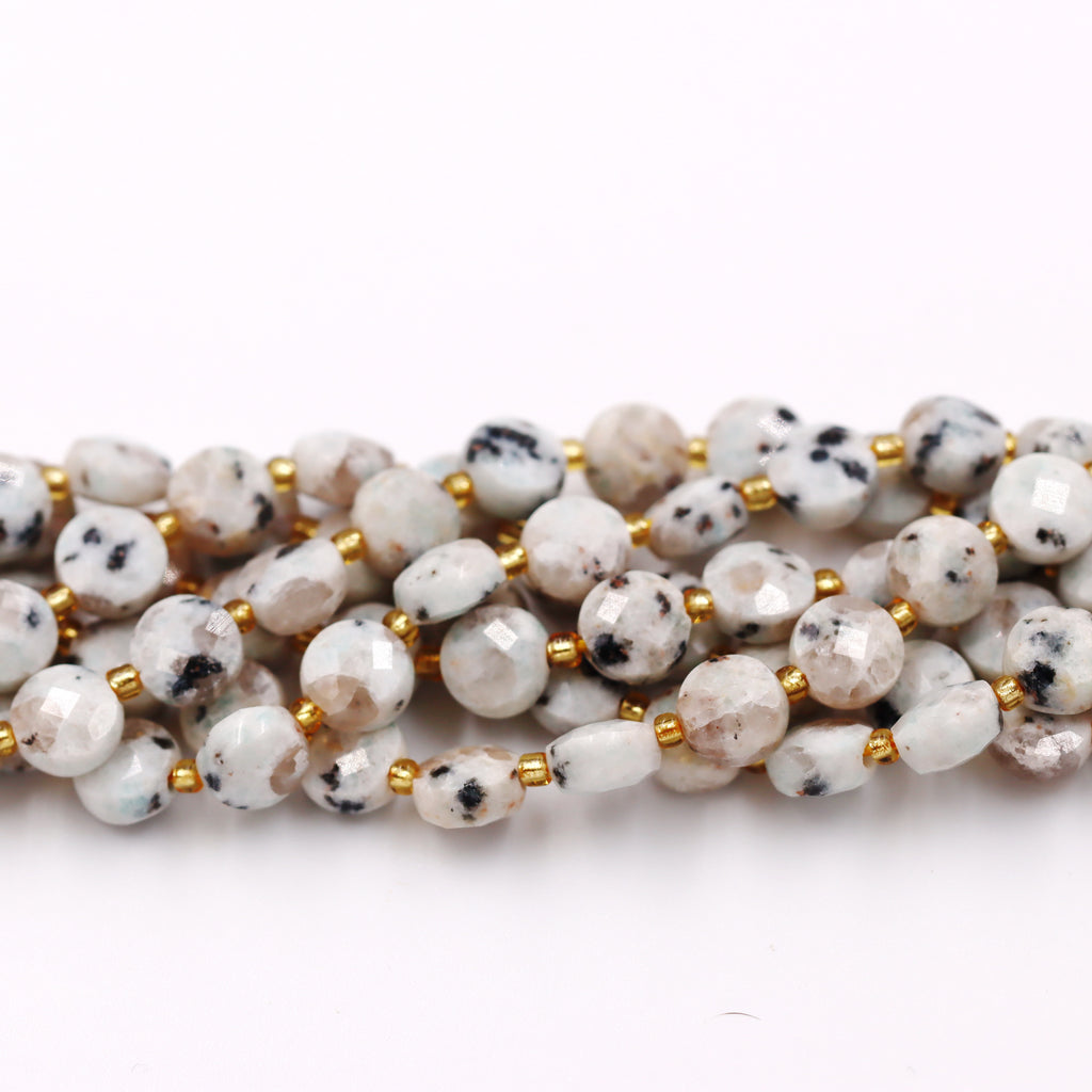 Malahill faceted flat round stone beads for jewelry making, sold per bag 5 strands inside, Lotus Jasper beads