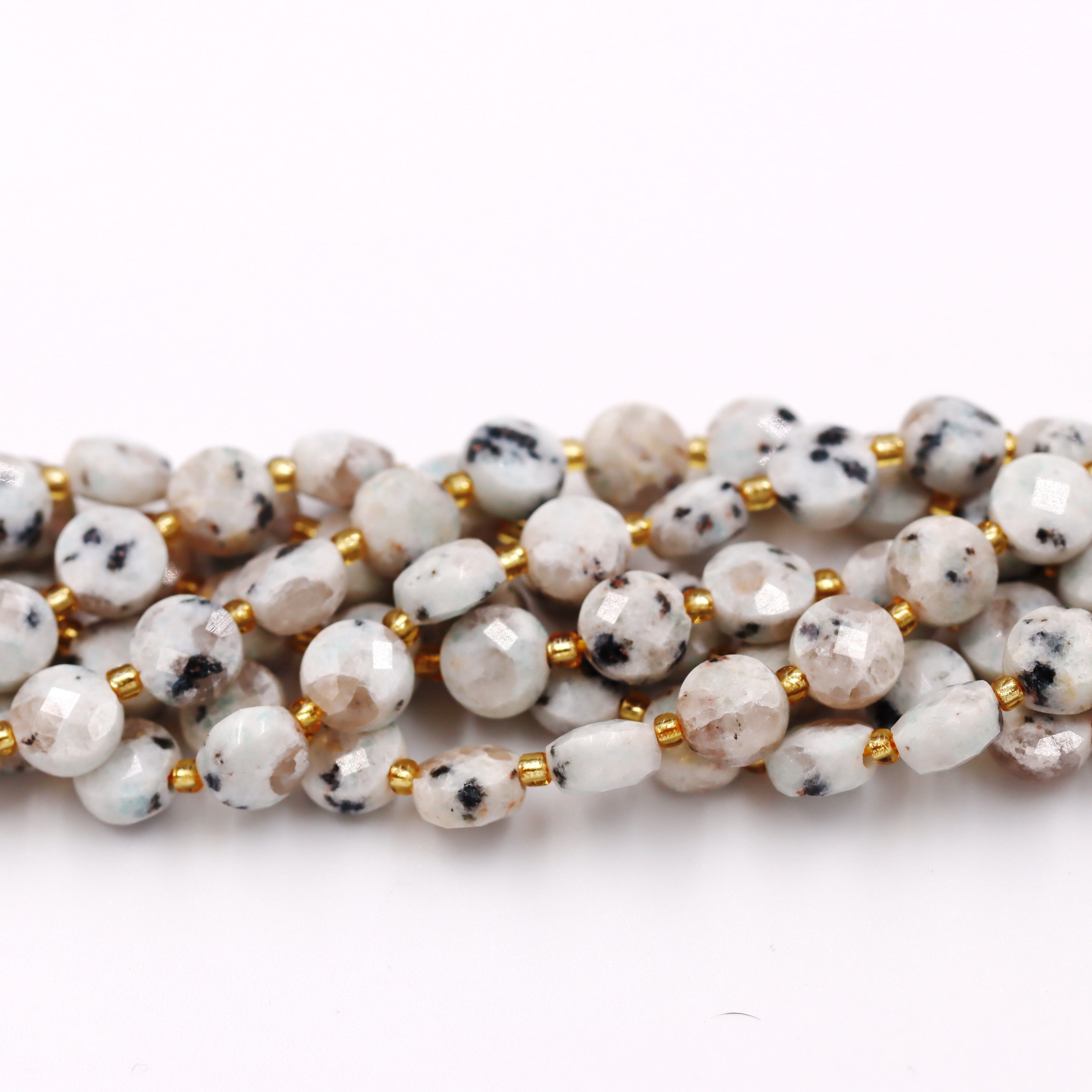 Malahill faceted flat round stone beads for jewelry making, sold per bag 5 strands inside, Lotus Jasper beads