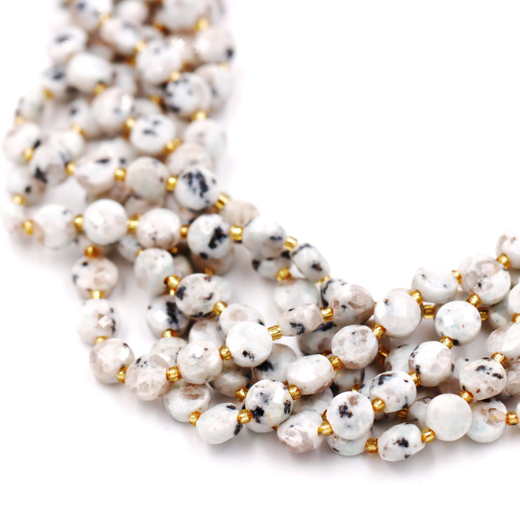 Malahill faceted flat round stone beads for jewelry making, sold per bag 5 strands inside, Lotus Jasper beads