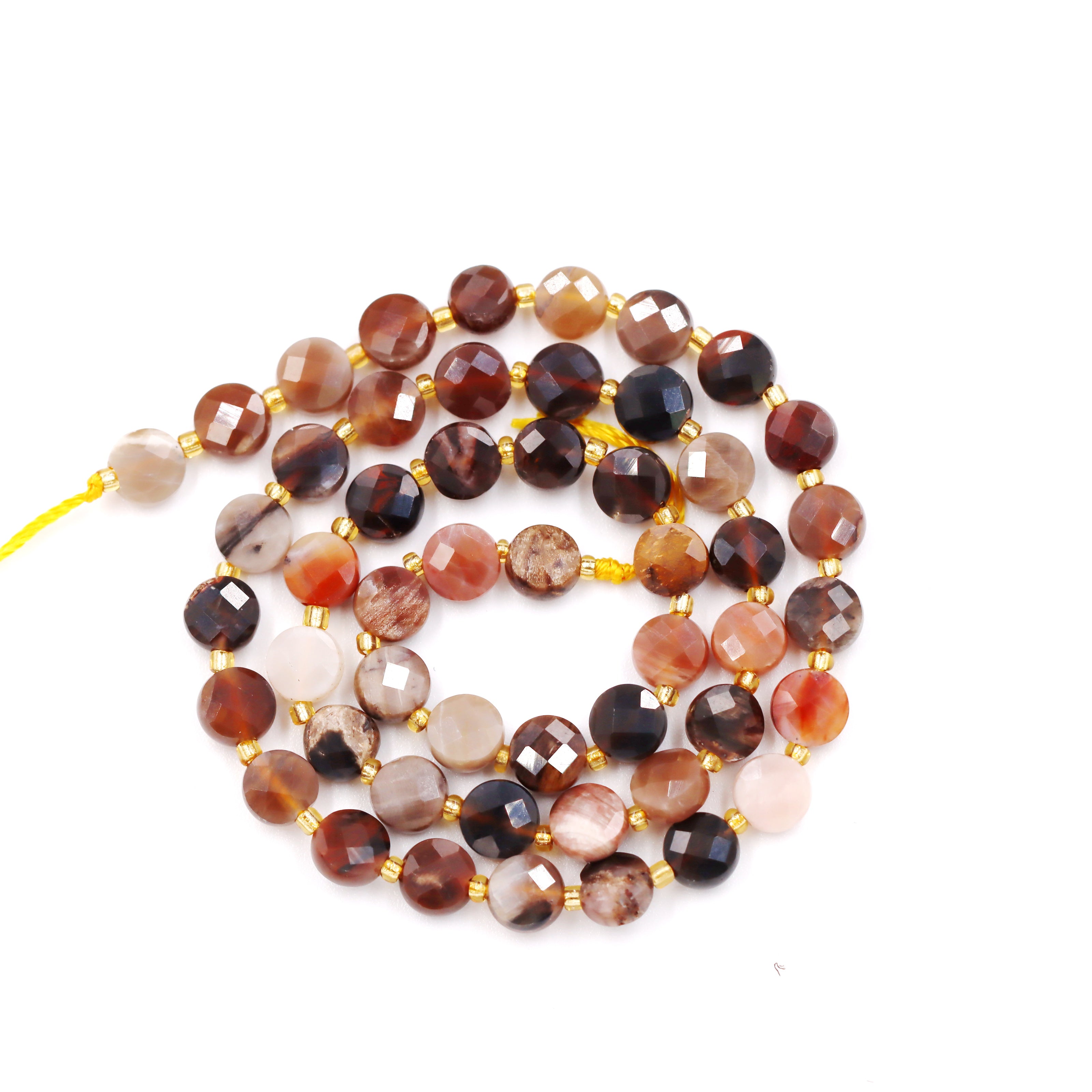 Malahill faceted flat round stone beads for jewelry making, sold per bag 5 strands inside, Petrified Wood beads