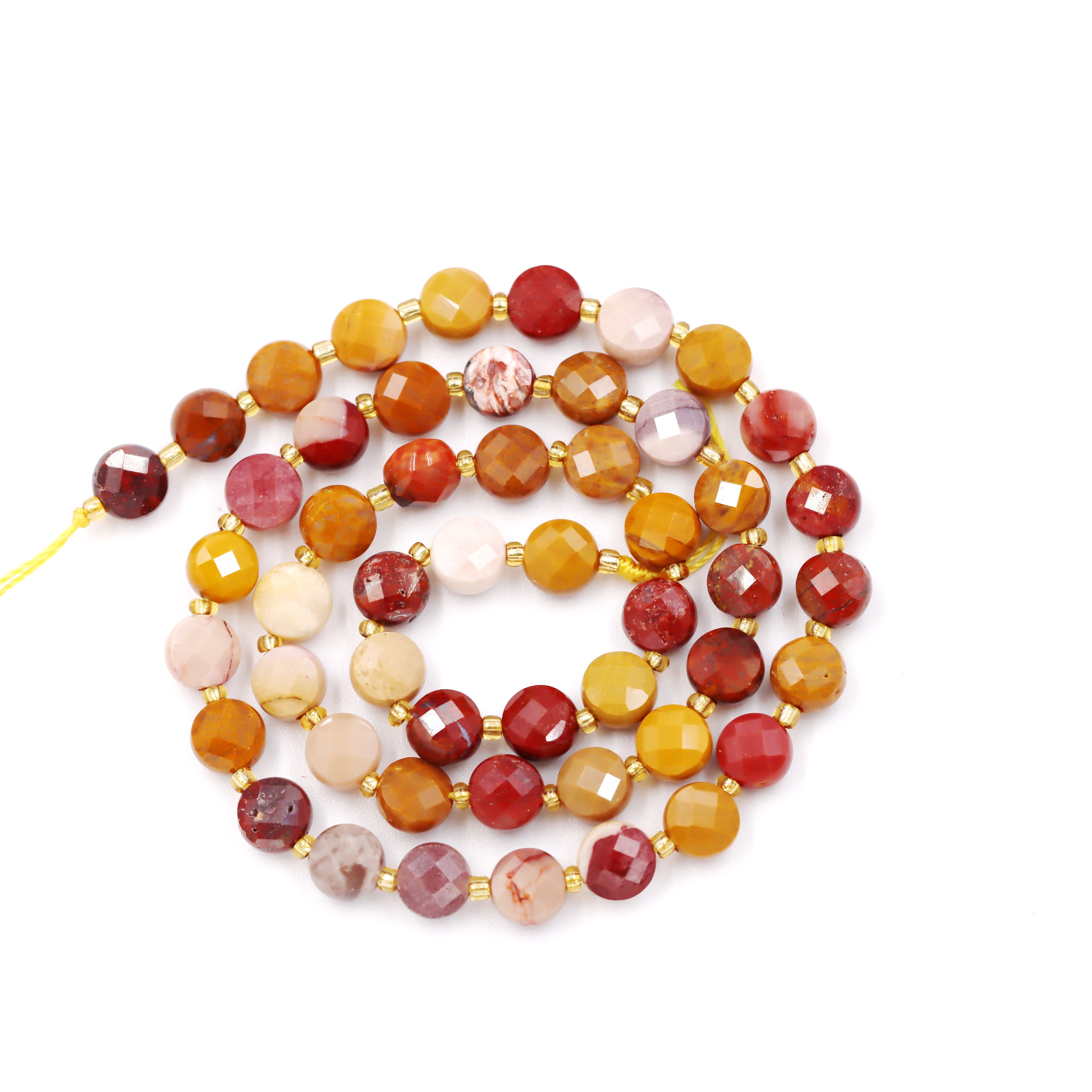 Malahill faceted flat round stone beads for jewelry making, sold per bag 5 strands inside, Mookaite beads