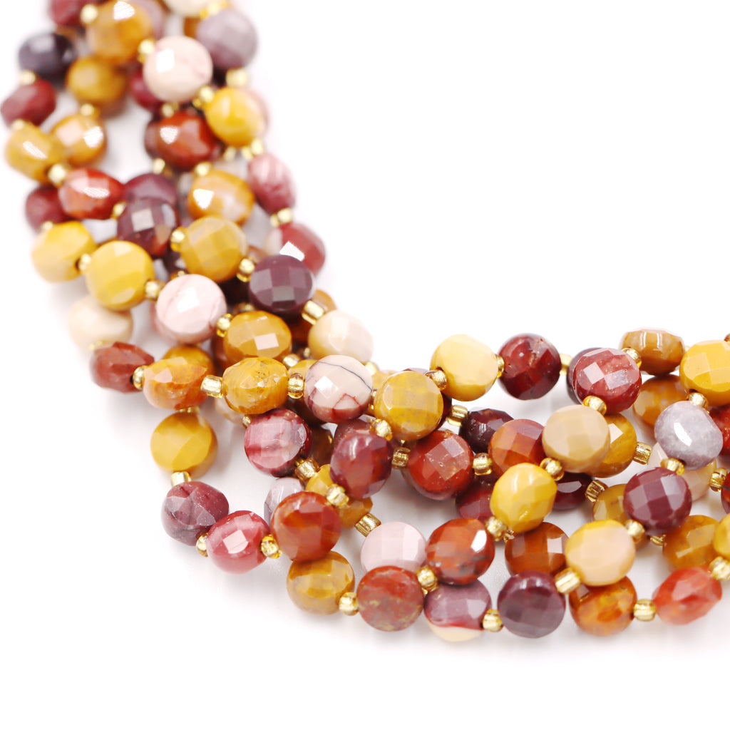Malahill faceted flat round stone beads for jewelry making, sold per bag 5 strands inside, Mookaite beads