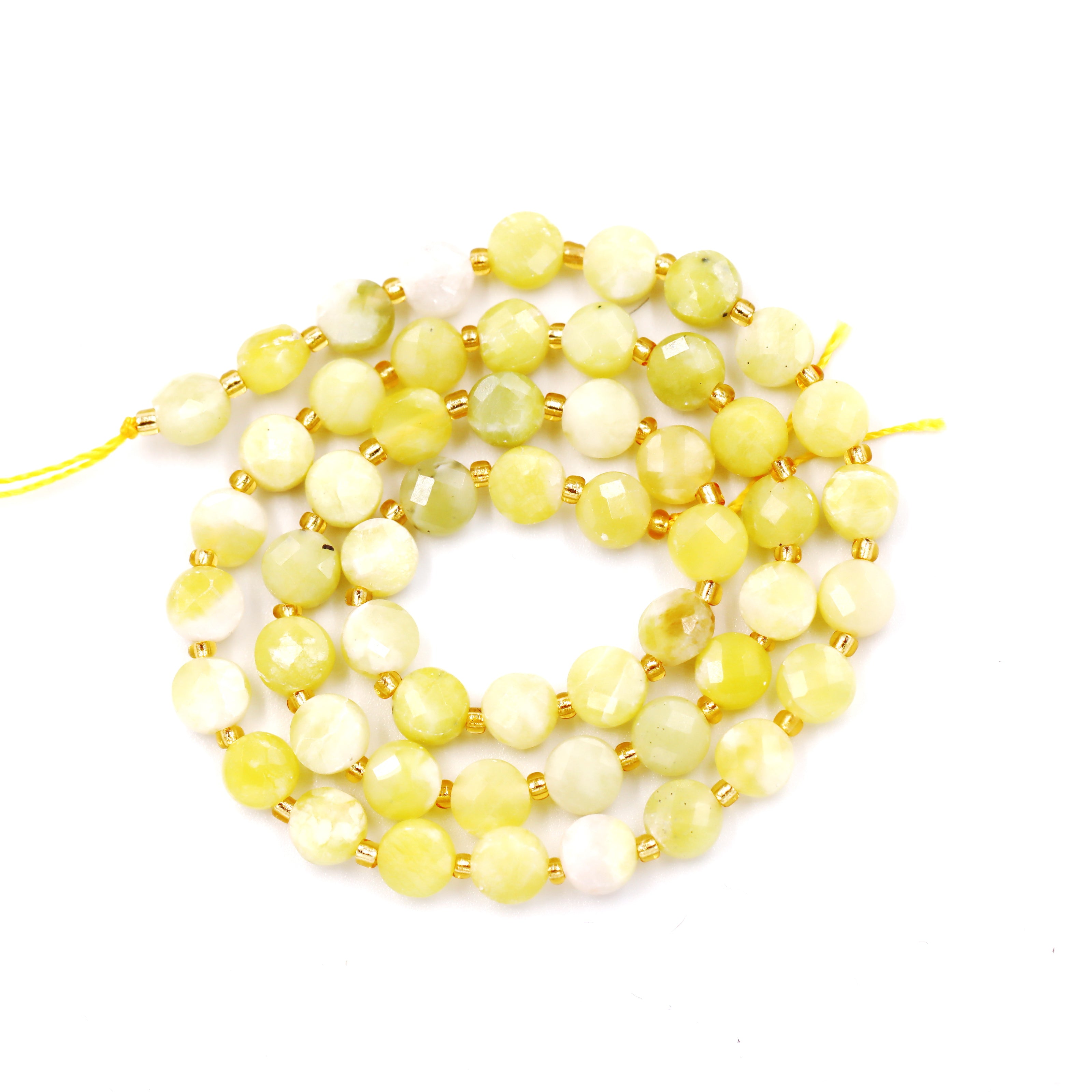 Malahill faceted flat round stone beads for jewelry making, sold per bag 5 strands inside, Butter Jade beads