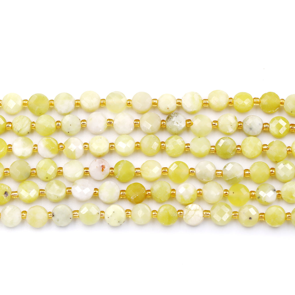 Malahill faceted flat round stone beads for jewelry making, sold per bag 5 strands inside, Butter Jade beads