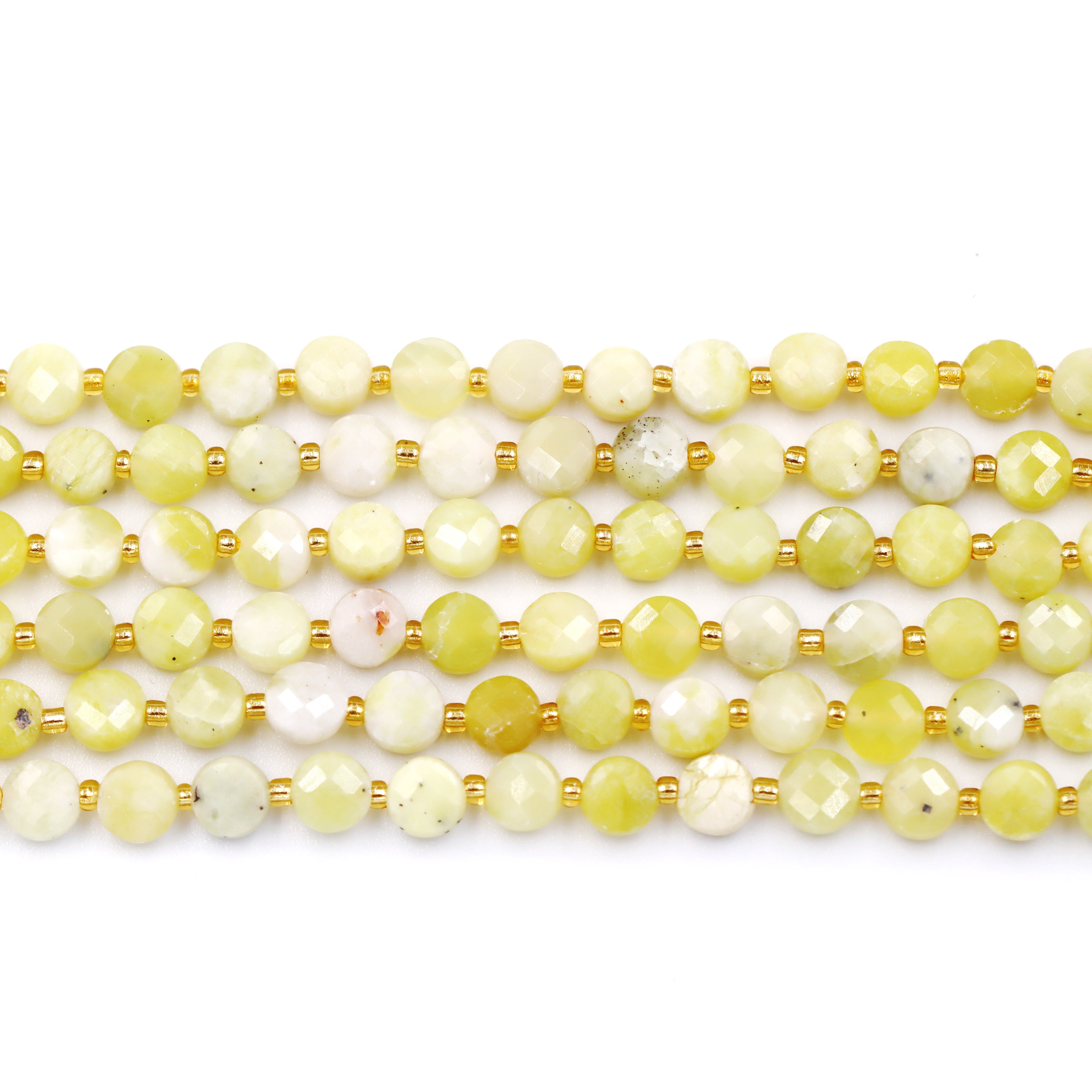 Malahill faceted flat round stone beads for jewelry making, sold per bag 5 strands inside, Butter Jade beads