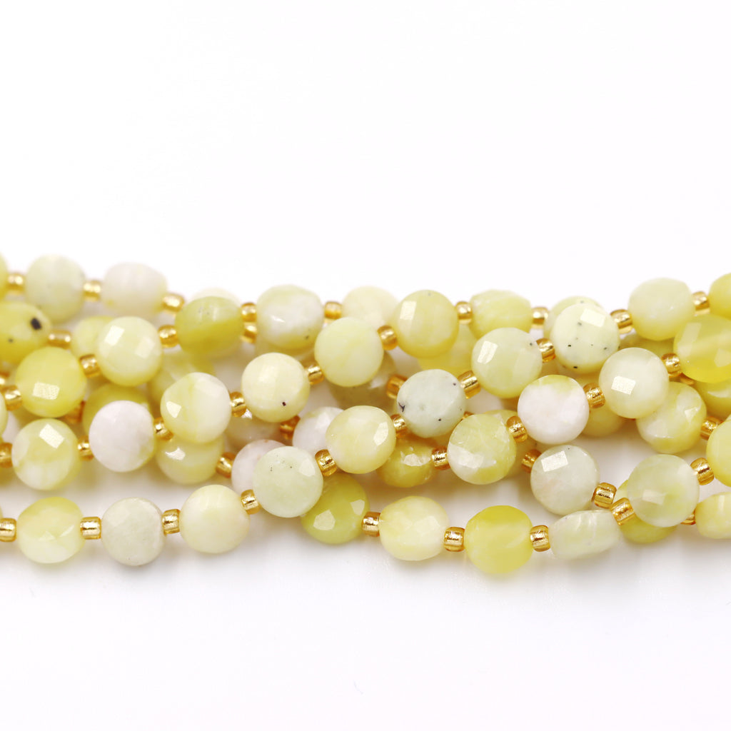 Malahill faceted flat round stone beads for jewelry making, sold per bag 5 strands inside, Butter Jade beads