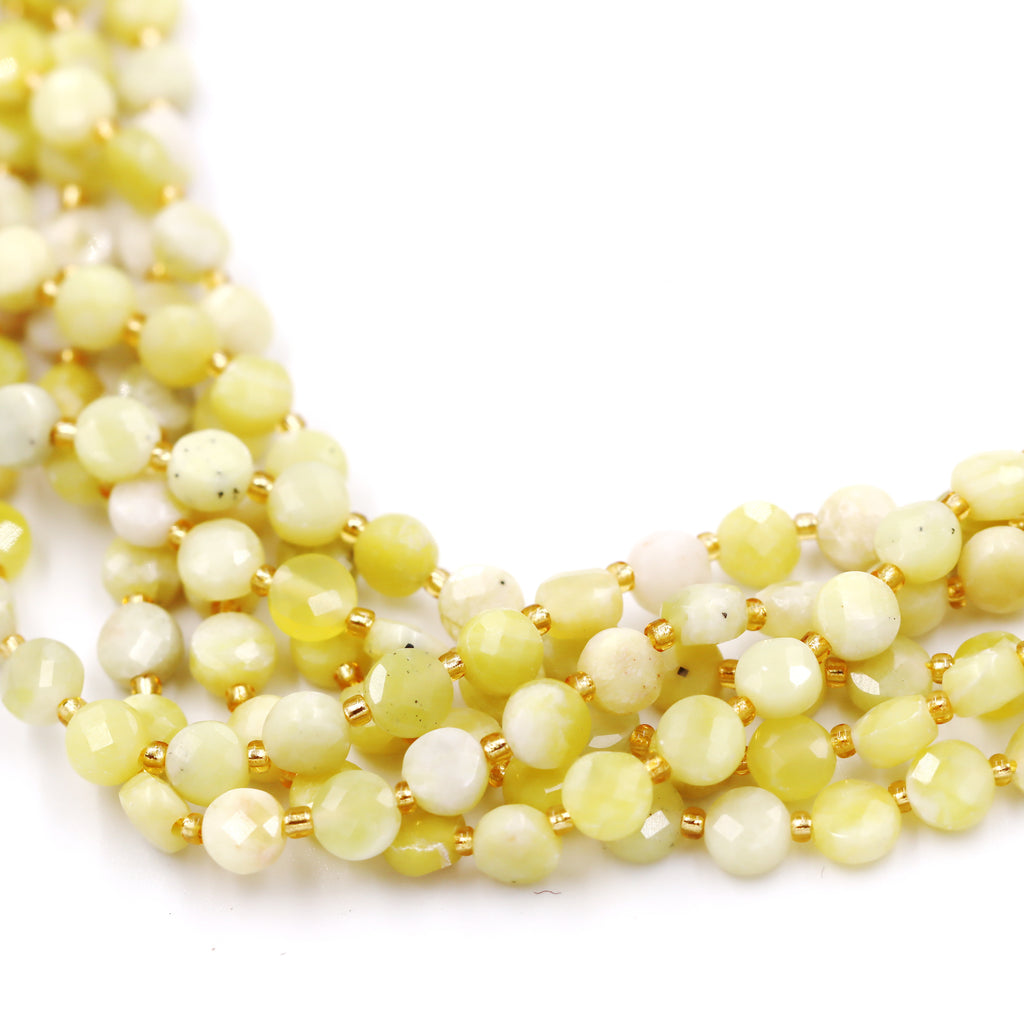 Malahill faceted flat round stone beads for jewelry making, sold per bag 5 strands inside, Butter Jade beads