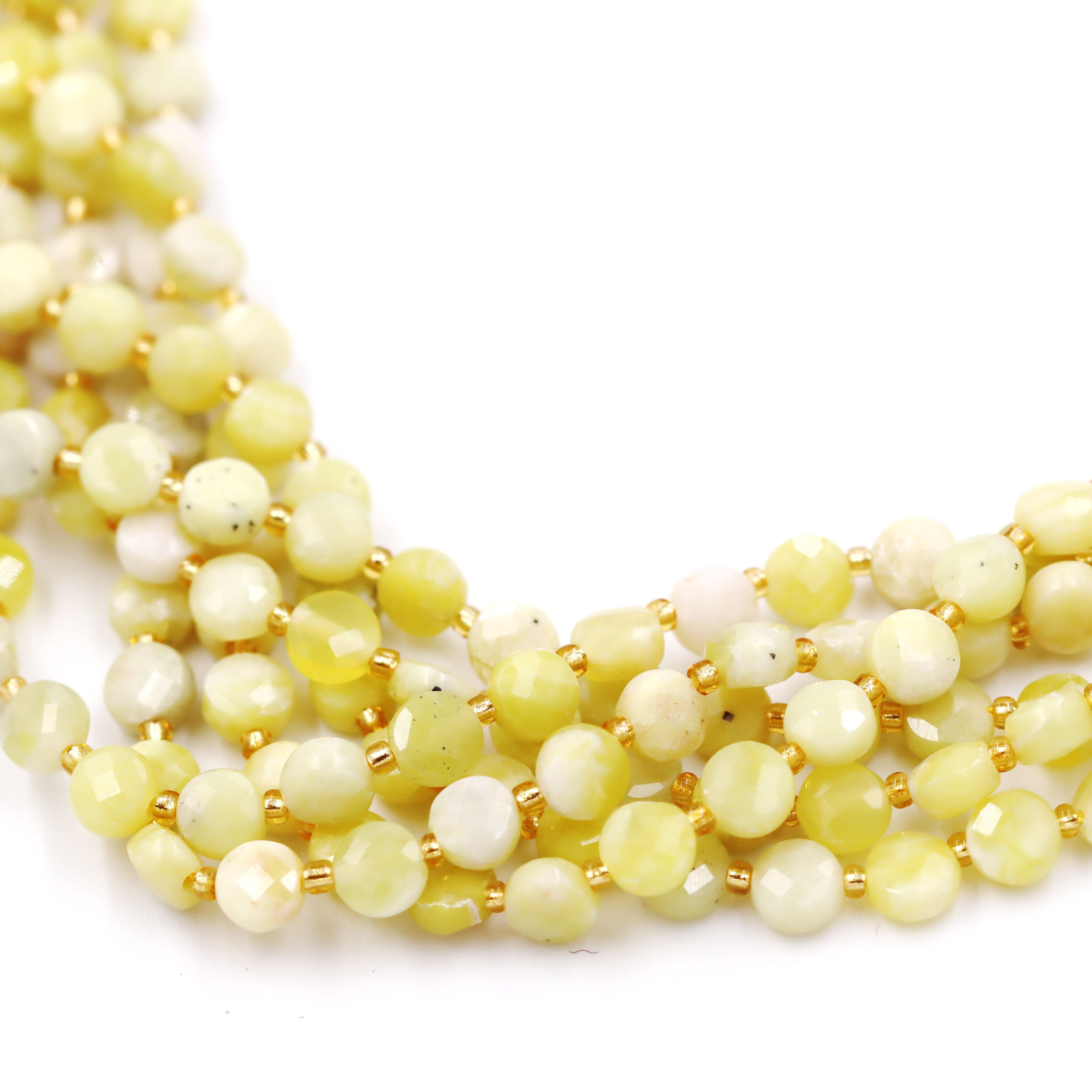 Malahill faceted flat round stone beads for jewelry making, sold per bag 5 strands inside, Butter Jade beads