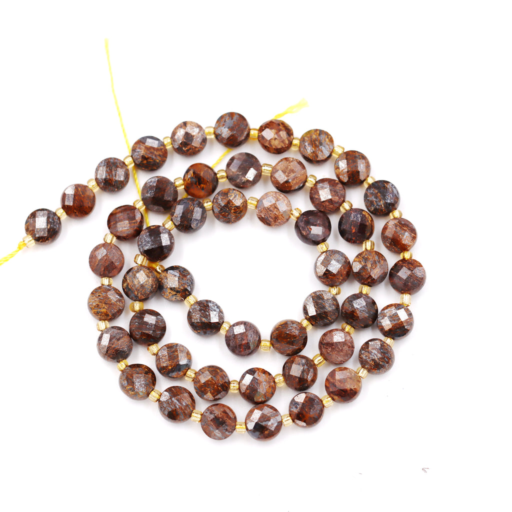 Malahill faceted flat round stone beads for jewelry making, sold per bag 5 strands inside, Bronzite beads