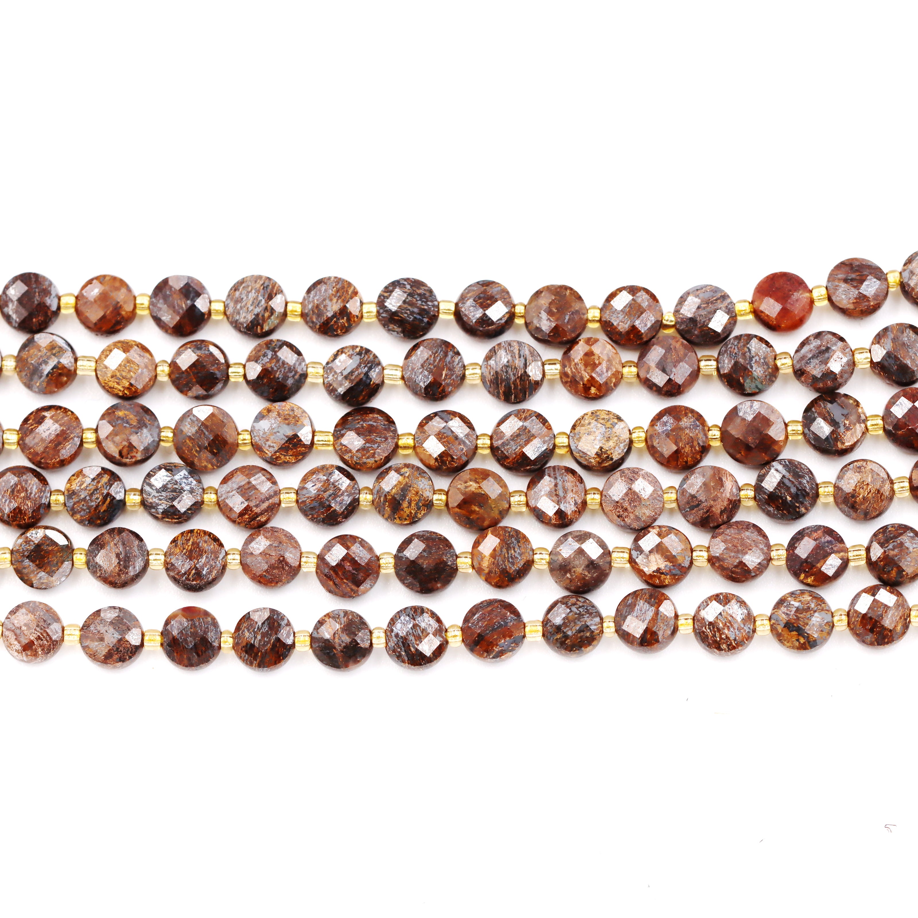 Malahill faceted flat round stone beads for jewelry making, sold per bag 5 strands inside, Bronzite beads