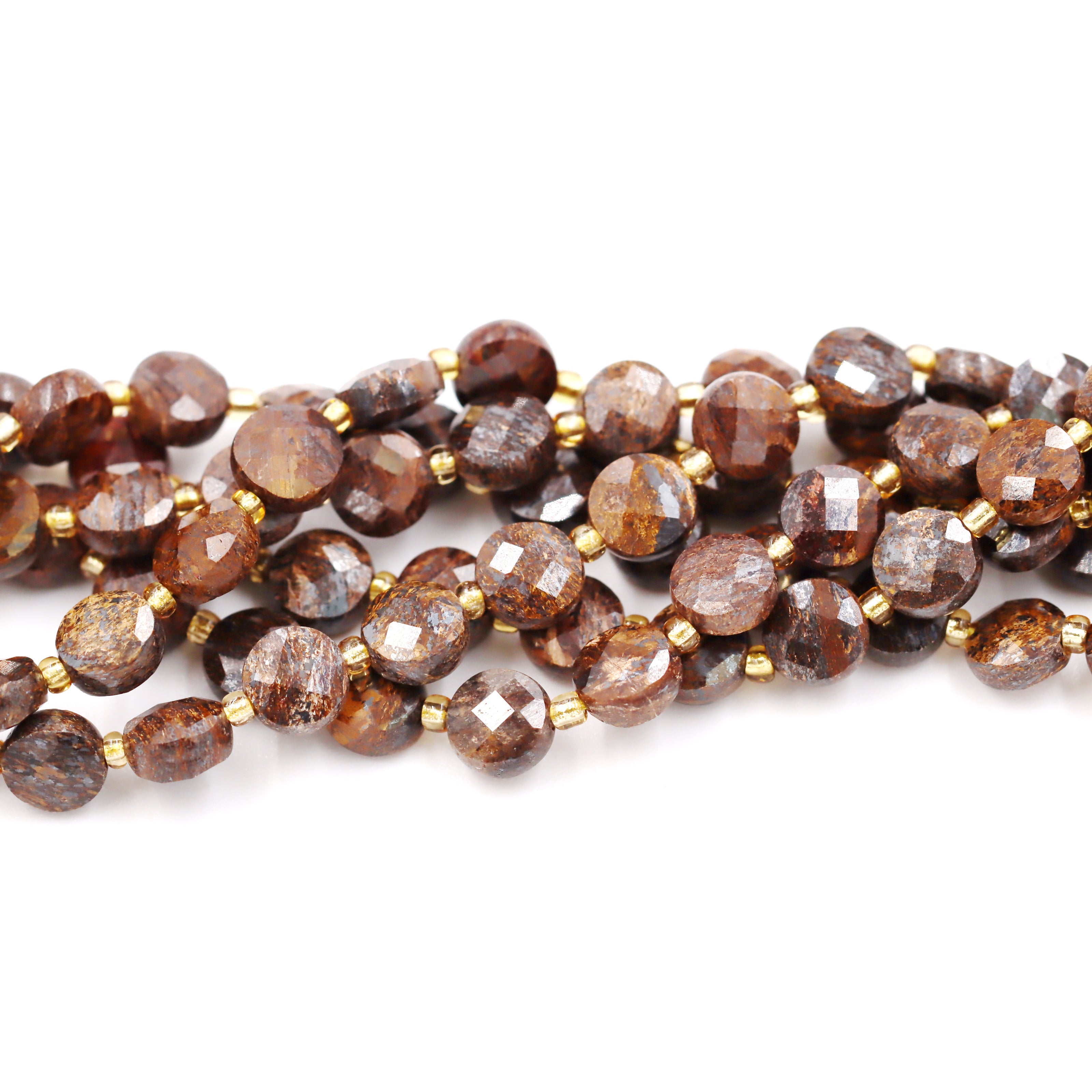 Malahill faceted flat round stone beads for jewelry making, sold per bag 5 strands inside, Bronzite beads