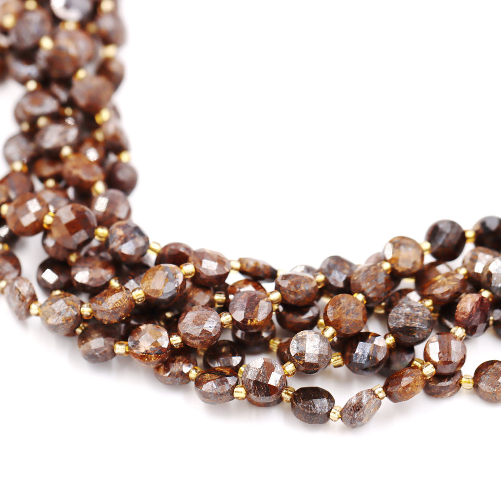 Malahill faceted flat round stone beads for jewelry making, sold per bag 5 strands inside, Bronzite beads