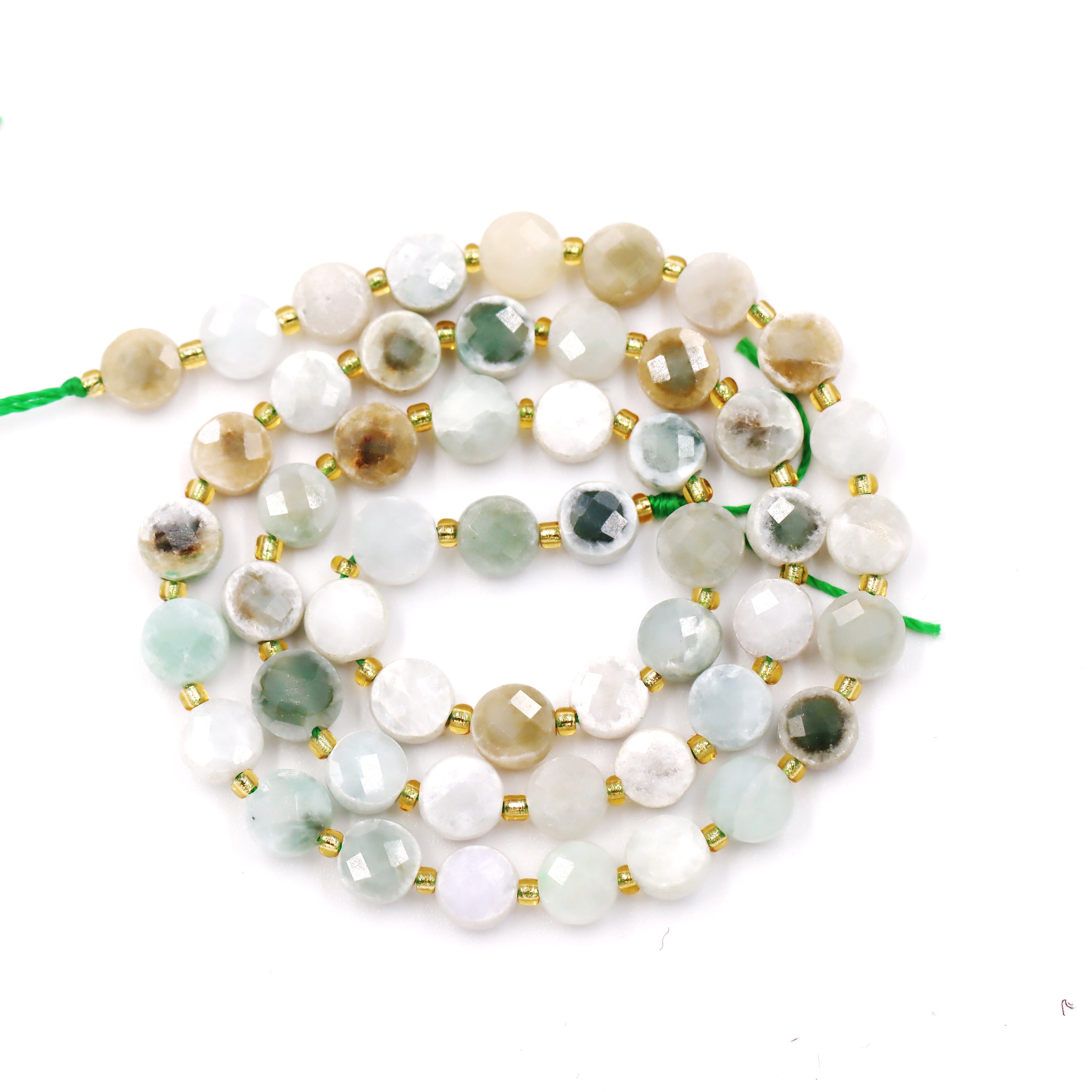 Malahill faceted flat round stone beads for jewelry making, sold per bag 5 strands inside, Burma Jade beads
