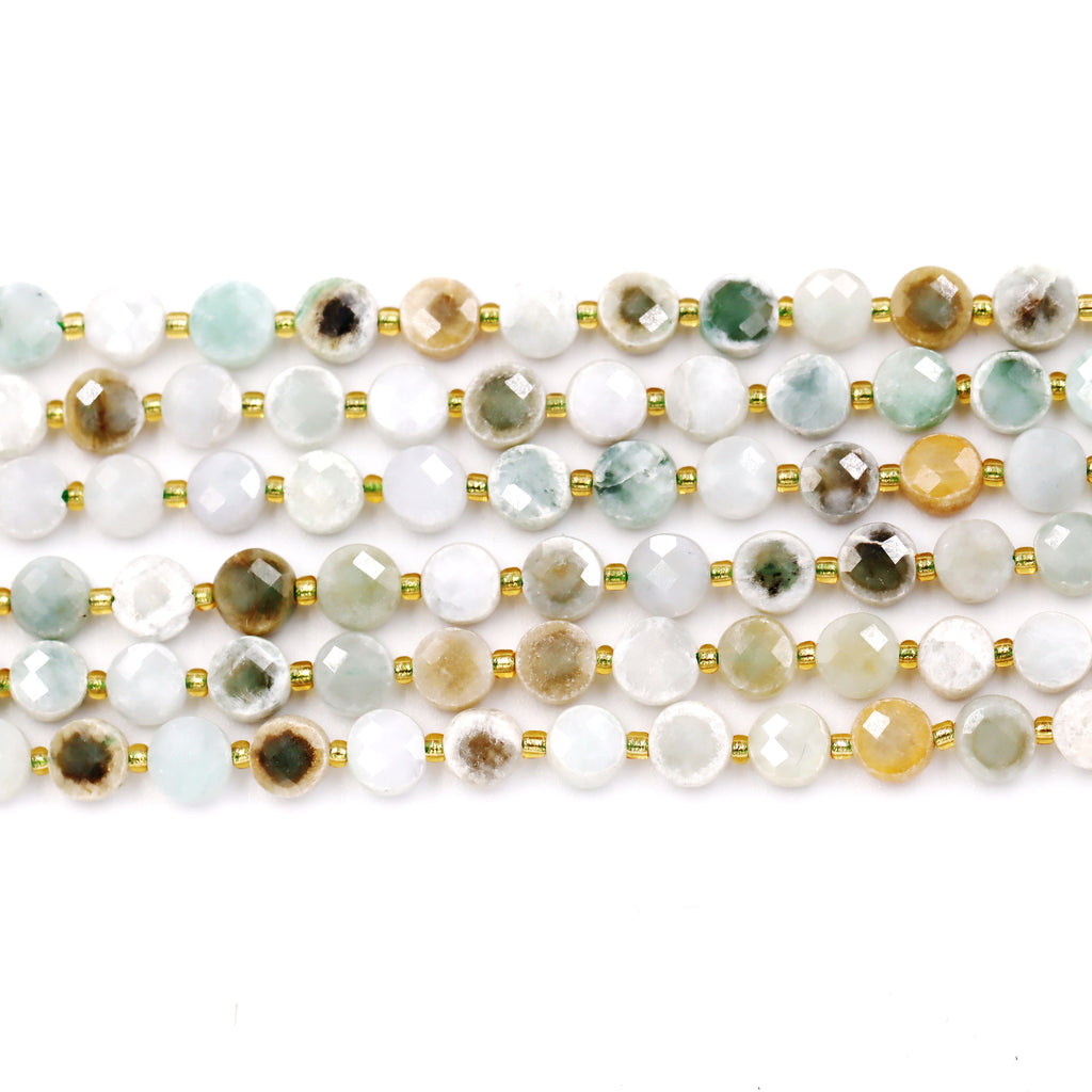 Malahill faceted flat round stone beads for jewelry making, sold per bag 5 strands inside, Burma Jade beads