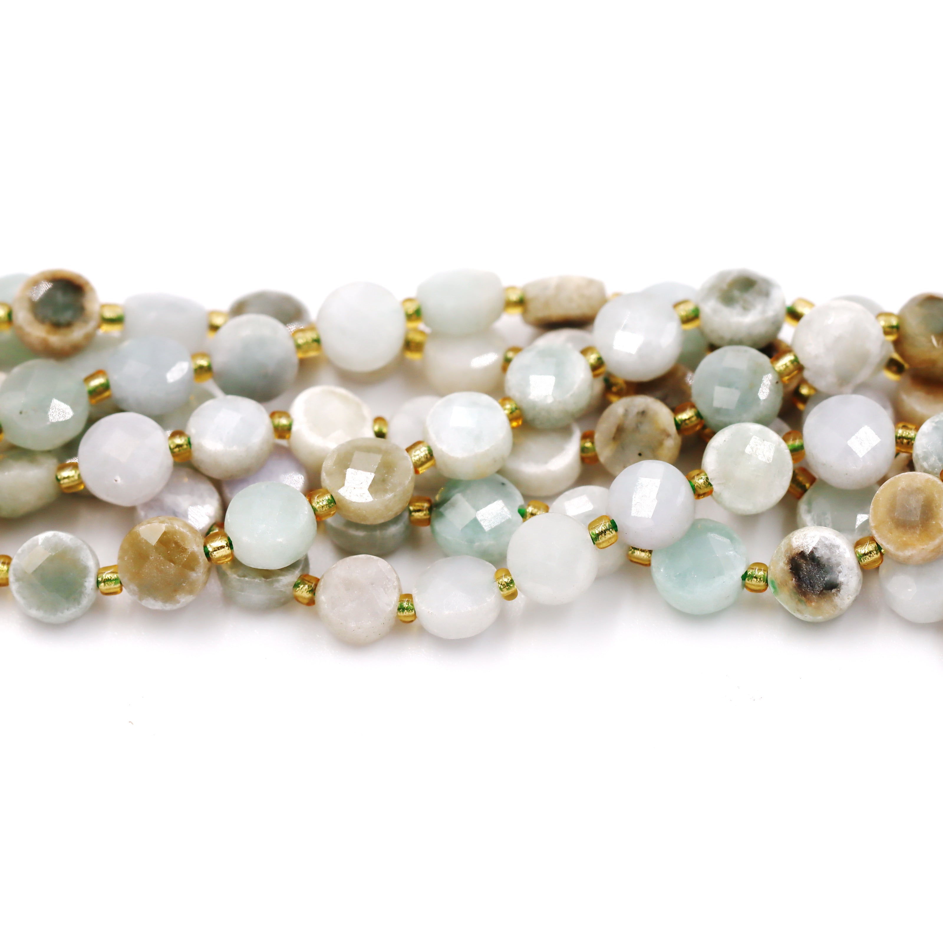 Malahill faceted flat round stone beads for jewelry making, sold per bag 5 strands inside, Burma Jade beads