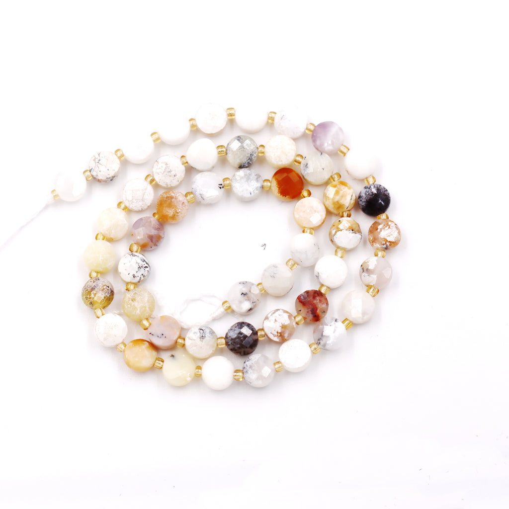 Malahill faceted flat round stone beads for jewelry making, sold per bag 5 strands inside, White Jasper beads