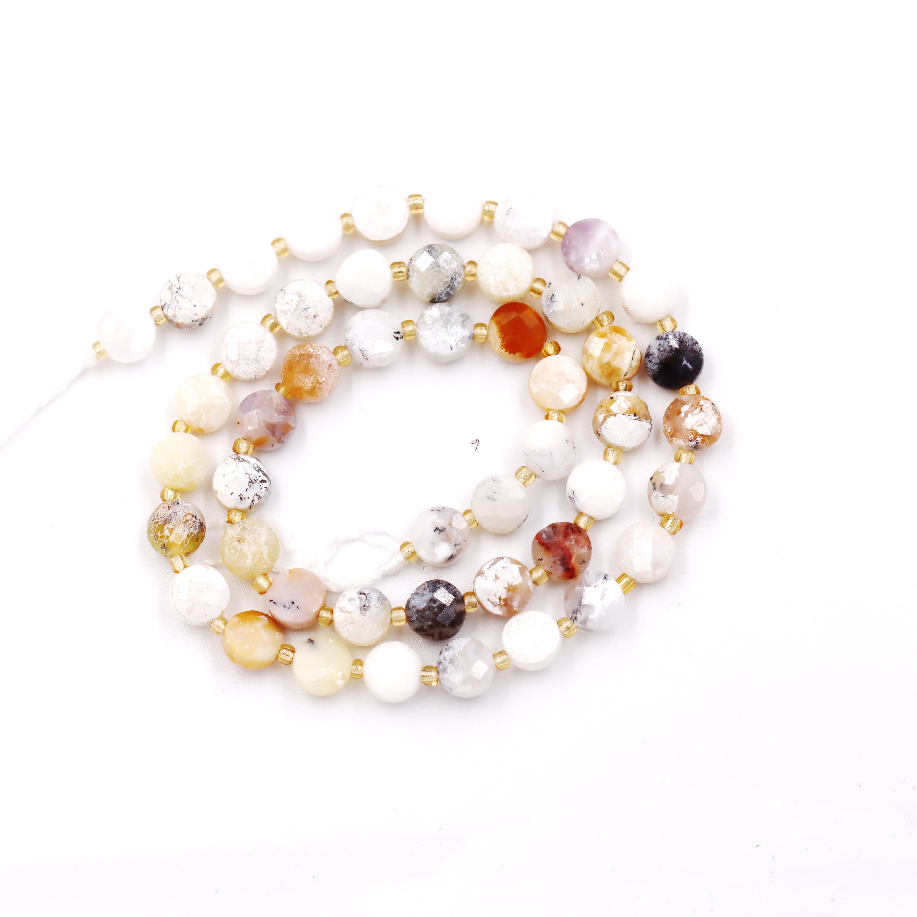 Malahill faceted flat round stone beads for jewelry making, sold per bag 5 strands inside, White Jasper beads