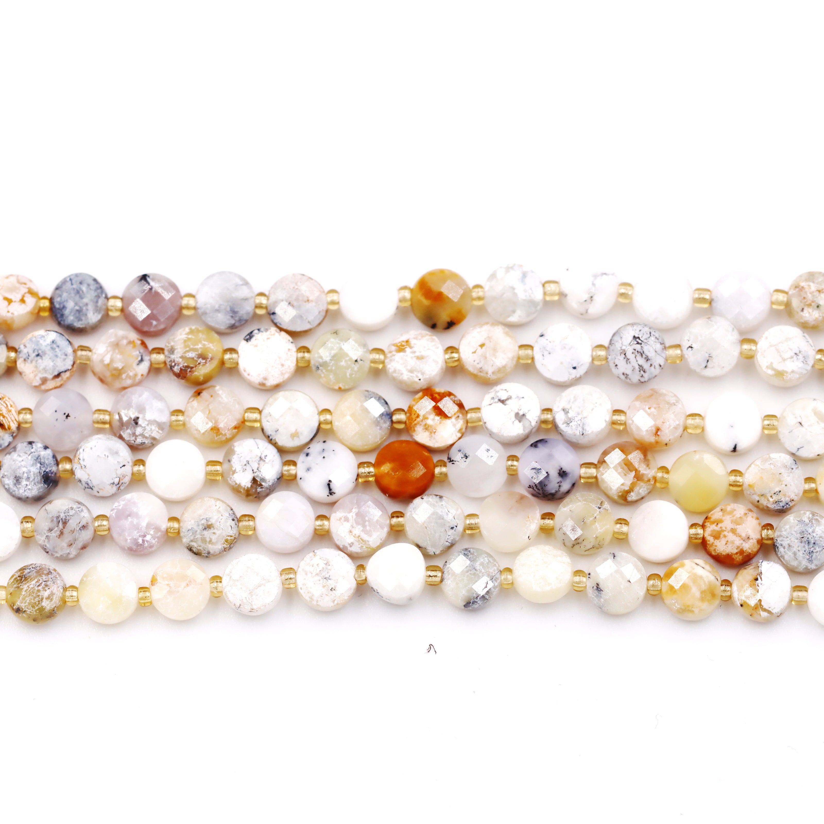 Malahill faceted flat round stone beads for jewelry making, sold per bag 5 strands inside, White Jasper beads