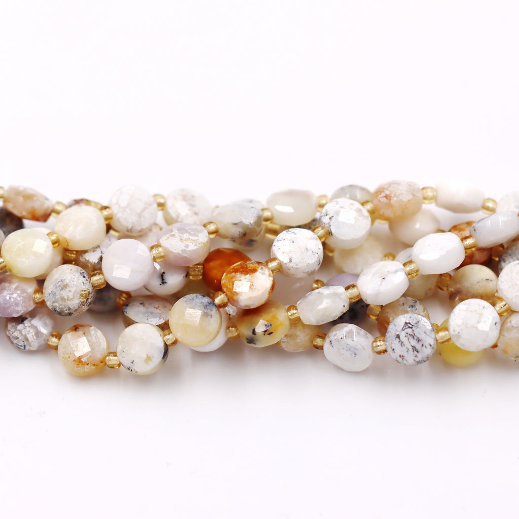 Malahill faceted flat round stone beads for jewelry making, sold per bag 5 strands inside, White Jasper beads