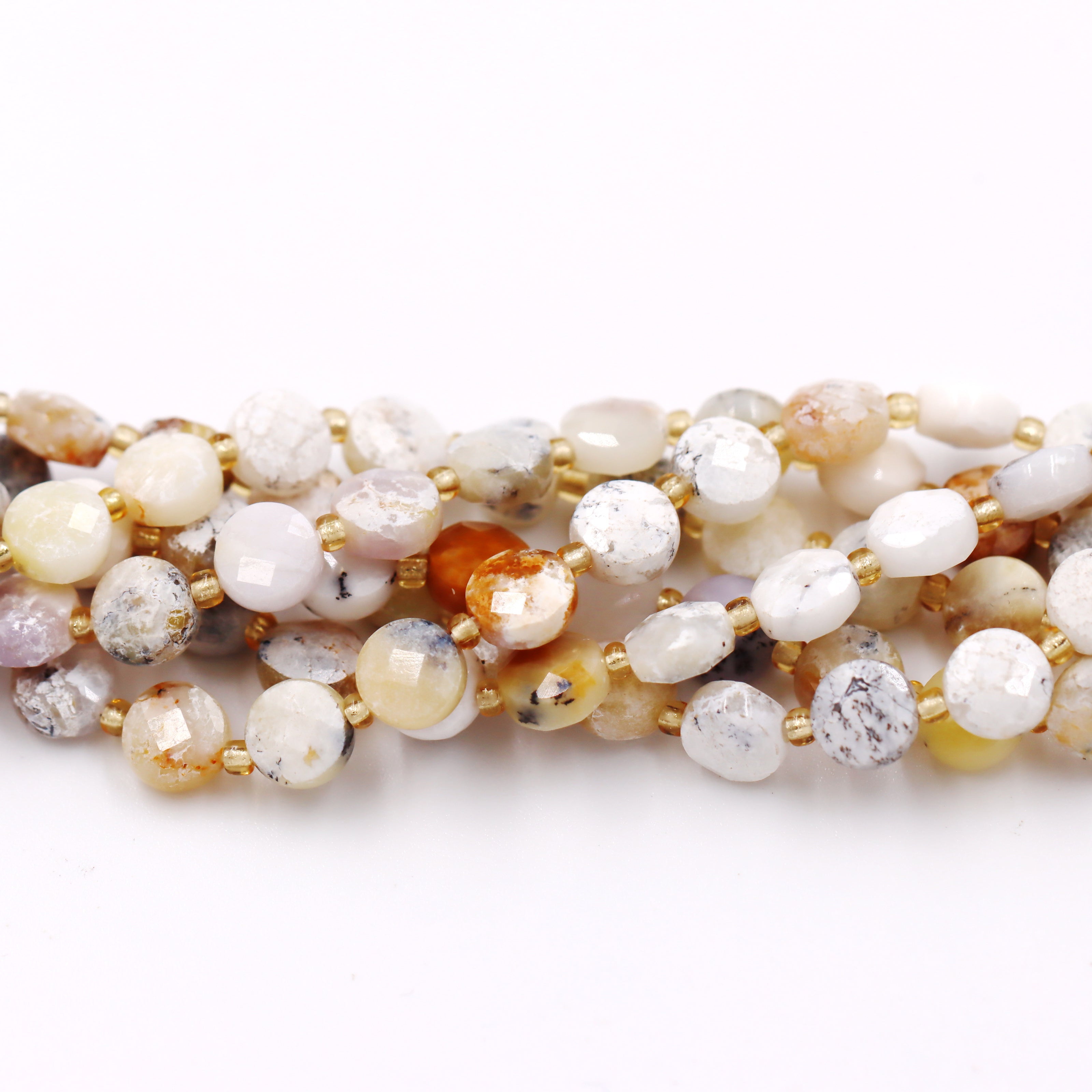 Malahill faceted flat round stone beads for jewelry making, sold per bag 5 strands inside, White Jasper beads