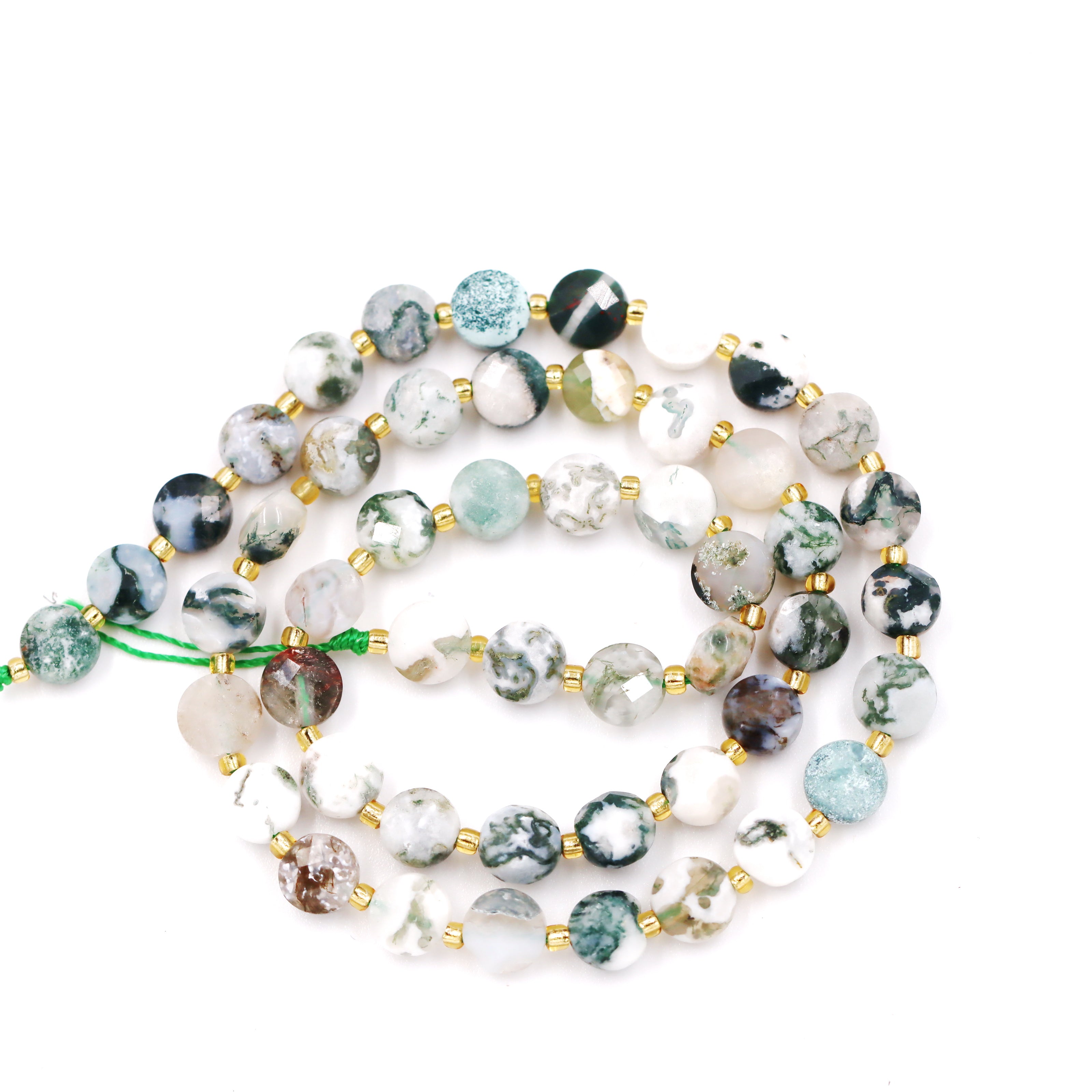 Malahill faceted flat round stone beads for jewelry making, sold per bag 5 strands inside, Tree Agate beads