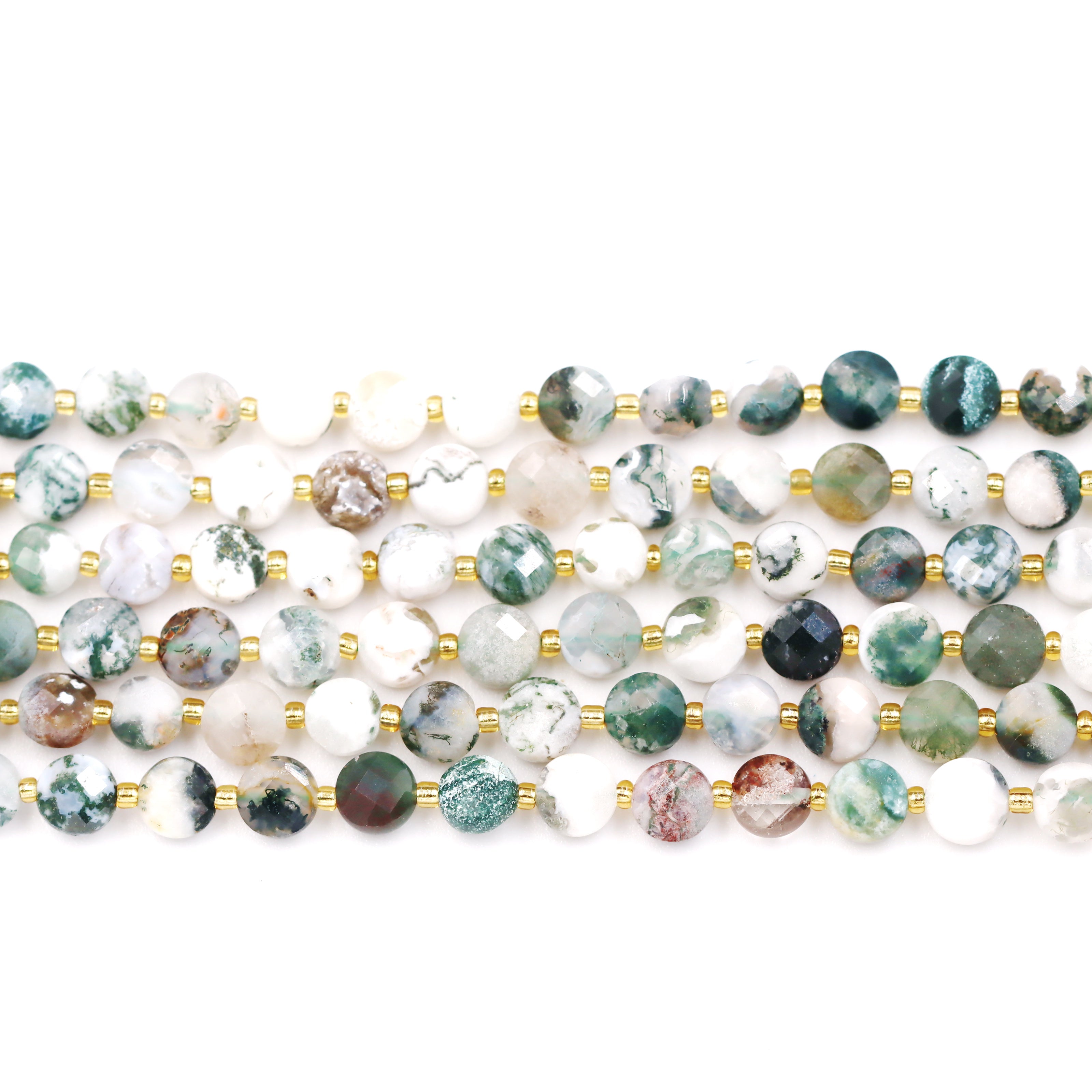 Malahill faceted flat round stone beads for jewelry making, sold per bag 5 strands inside, Tree Agate beads