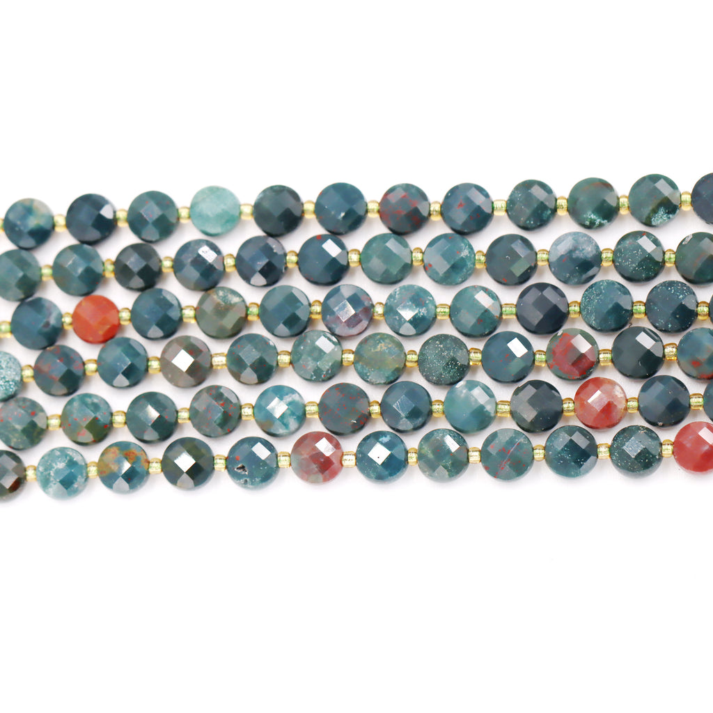Malahill faceted flat round stone beads for jewelry making, sold per bag 5 strands inside, Bloodstone beads