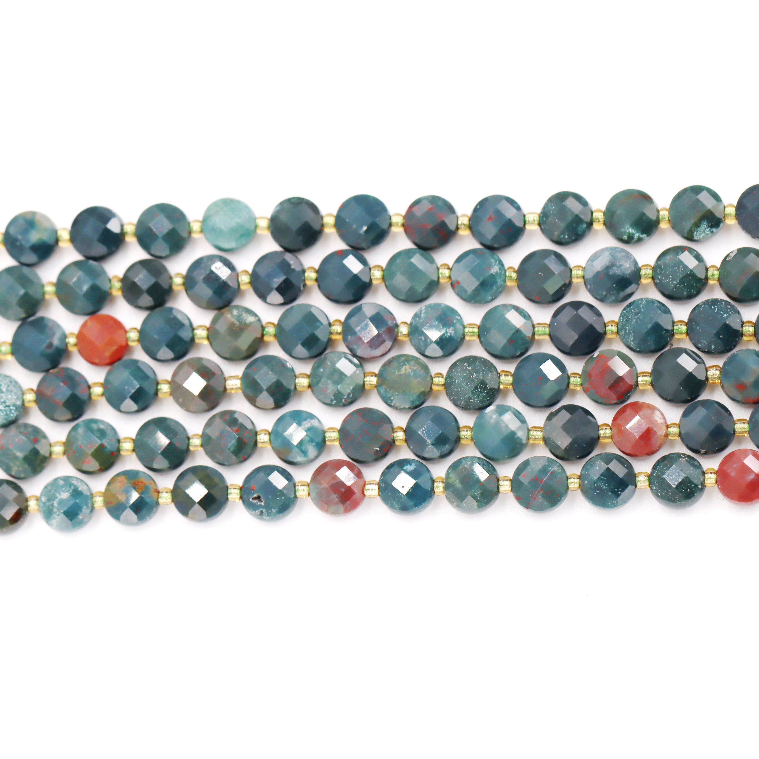 Malahill faceted flat round stone beads for jewelry making, sold per bag 5 strands inside, Bloodstone beads