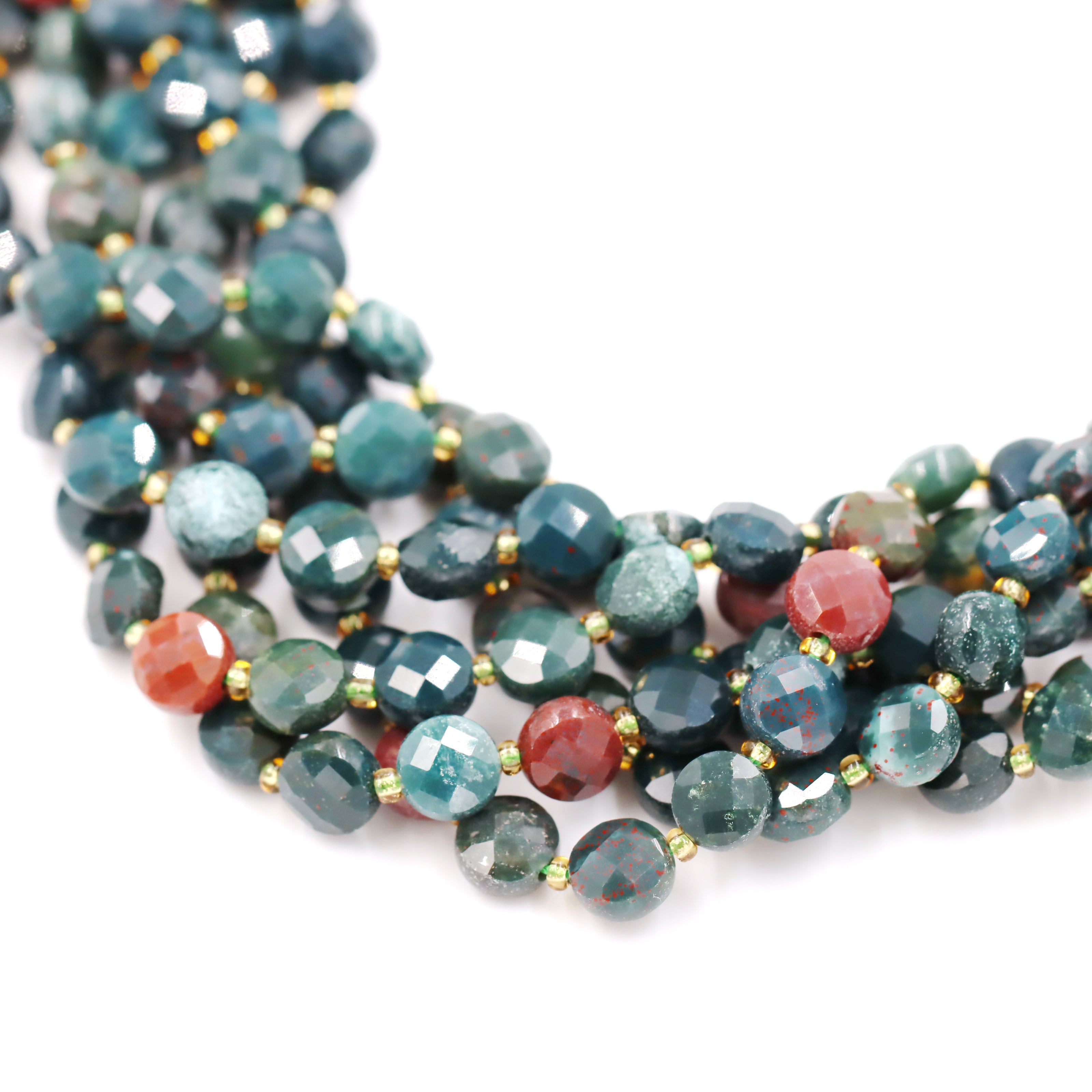 Malahill faceted flat round stone beads for jewelry making, sold per bag 5 strands inside, Bloodstone beads