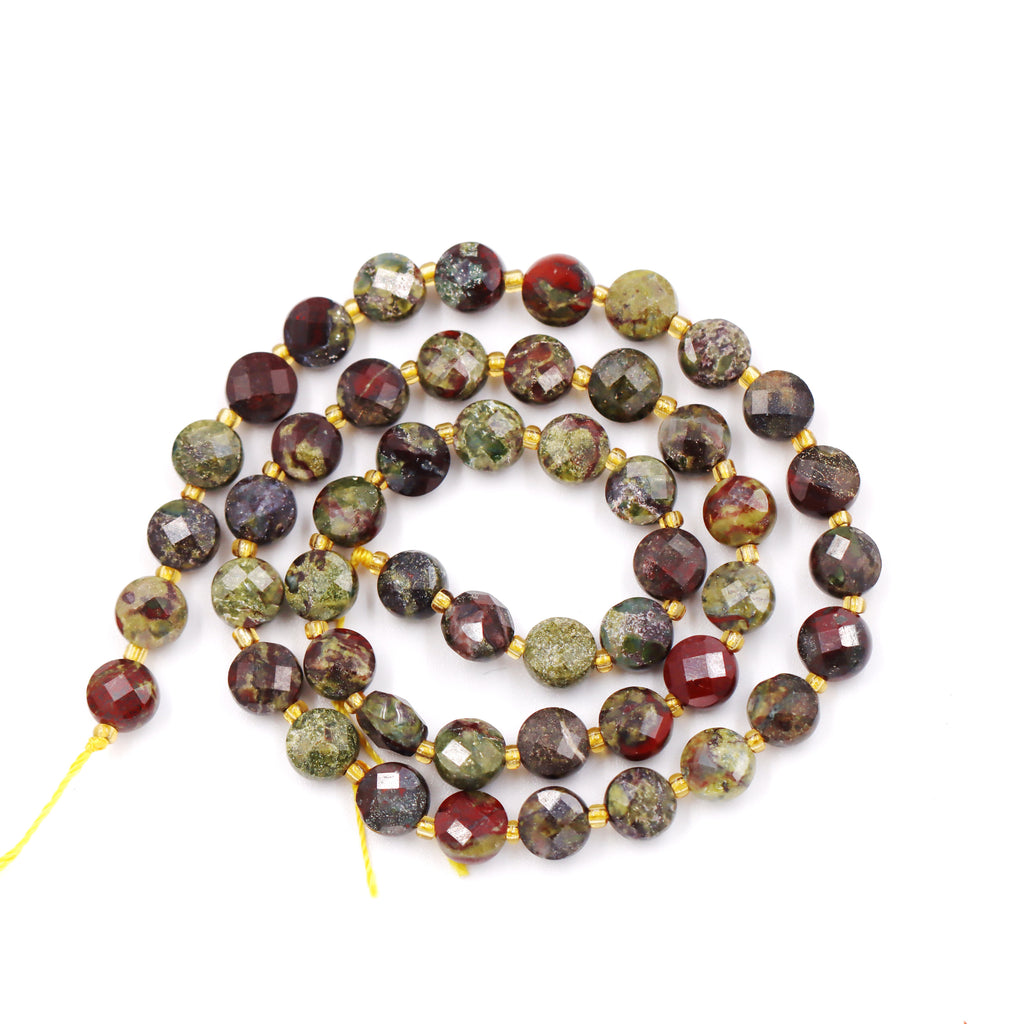 Malahill faceted flat round stone beads for jewelry making, sold per bag 5 strands inside, Russia Bloodstone beads