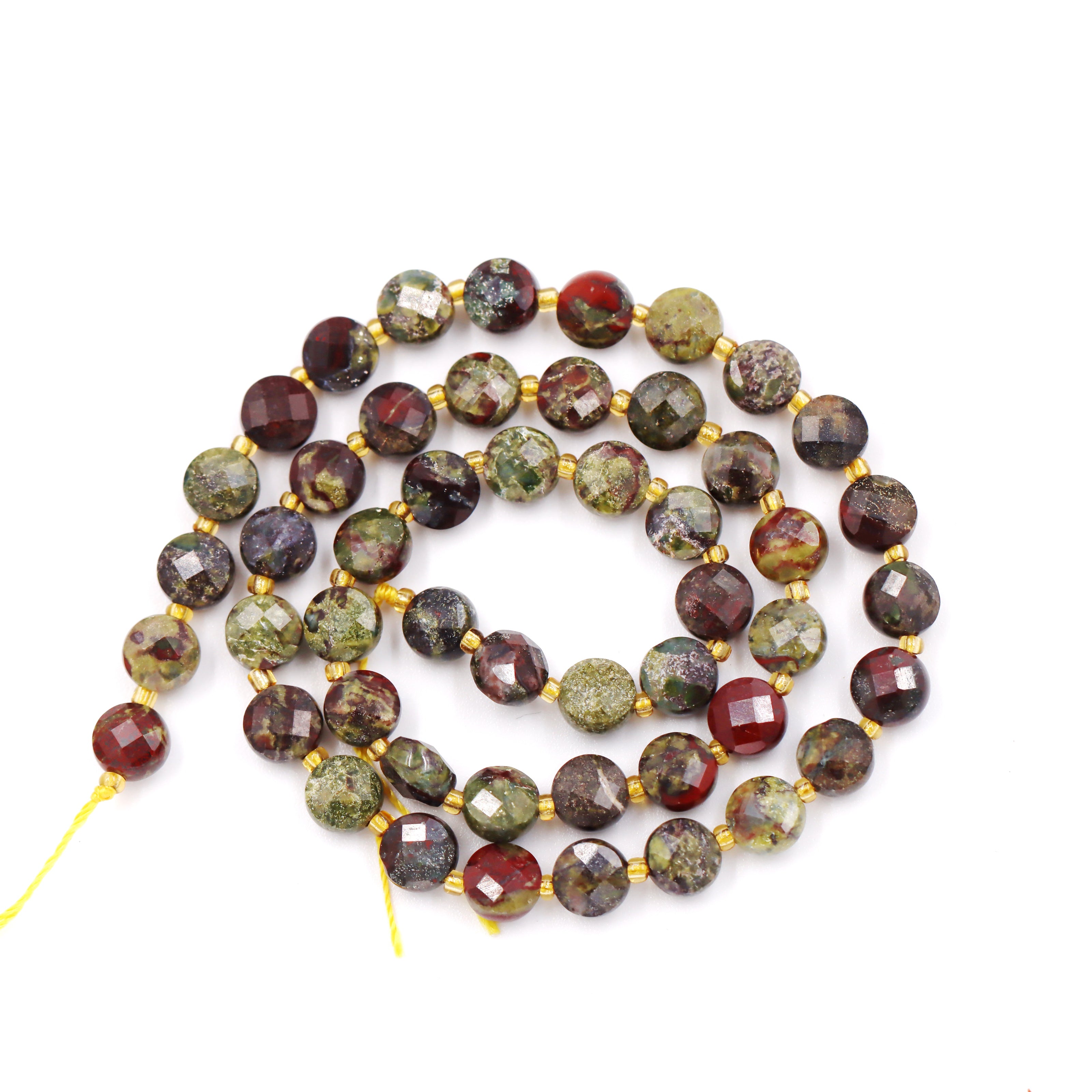 Malahill faceted flat round stone beads for jewelry making, sold per bag 5 strands inside, Russia Bloodstone beads