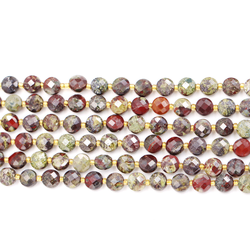 Malahill faceted flat round stone beads for jewelry making, sold per bag 5 strands inside, Russia Bloodstone beads