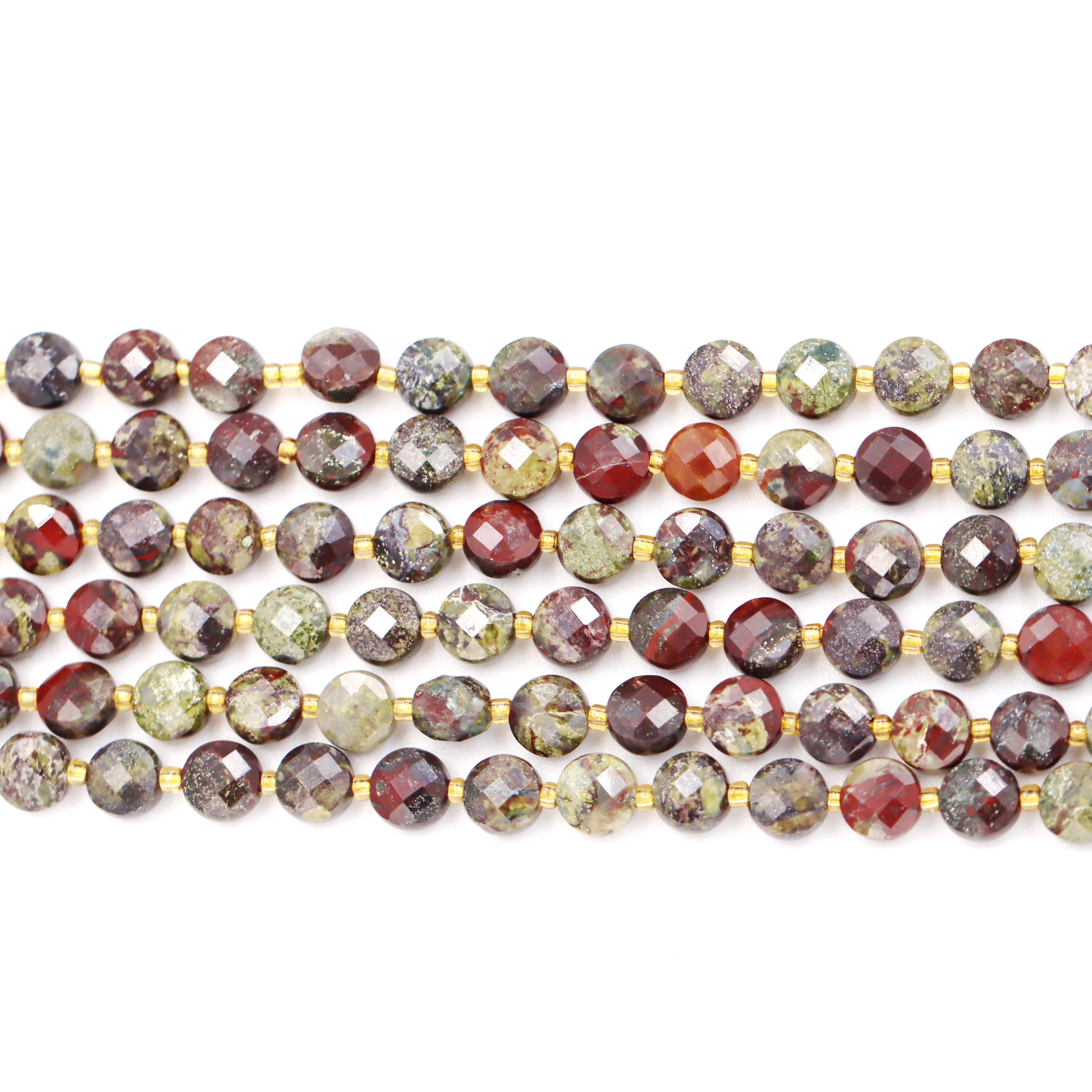 Malahill faceted flat round stone beads for jewelry making, sold per bag 5 strands inside, Russia Bloodstone beads