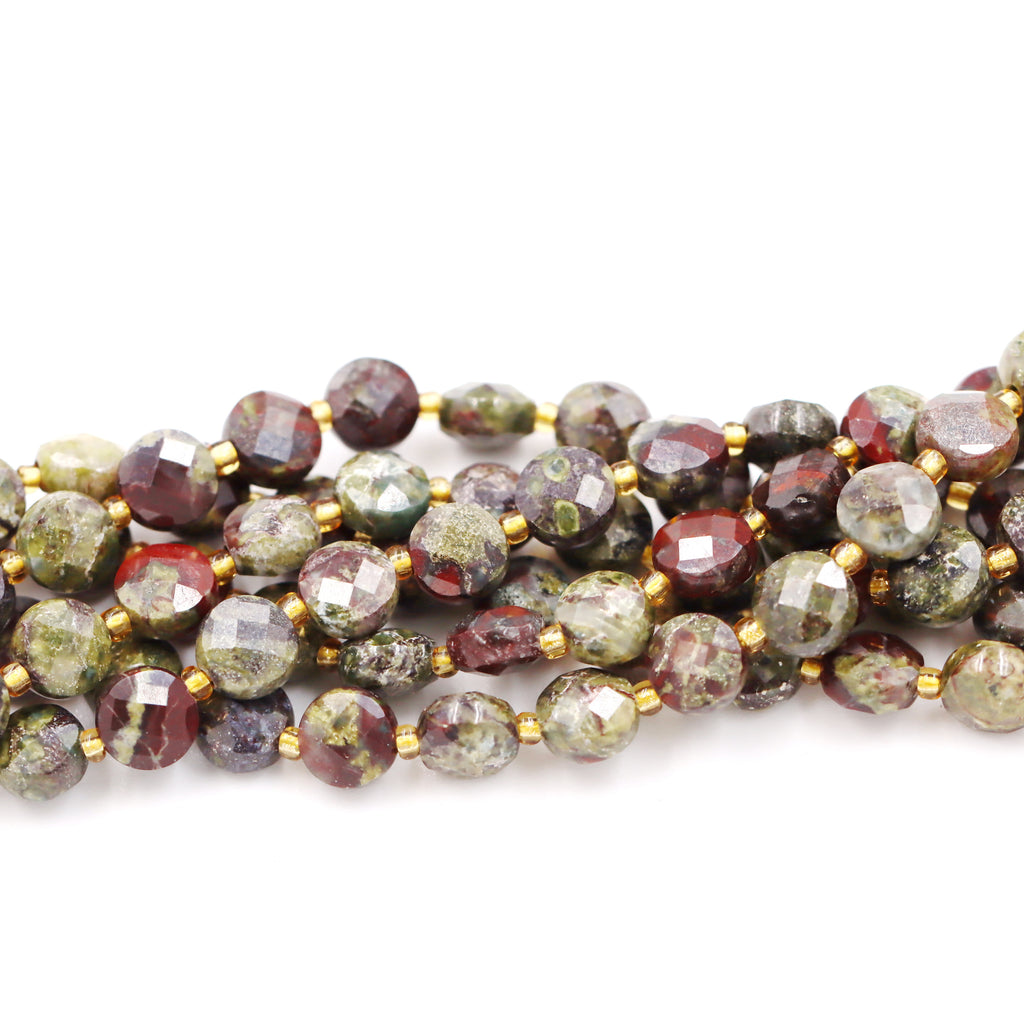 Malahill faceted flat round stone beads for jewelry making, sold per bag 5 strands inside, Russia Bloodstone beads