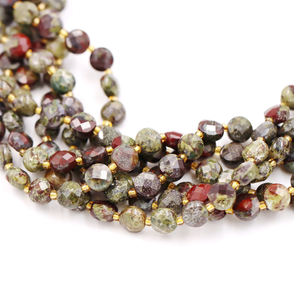 Malahill faceted flat round stone beads for jewelry making, sold per bag 5 strands inside, Russia Bloodstone beads