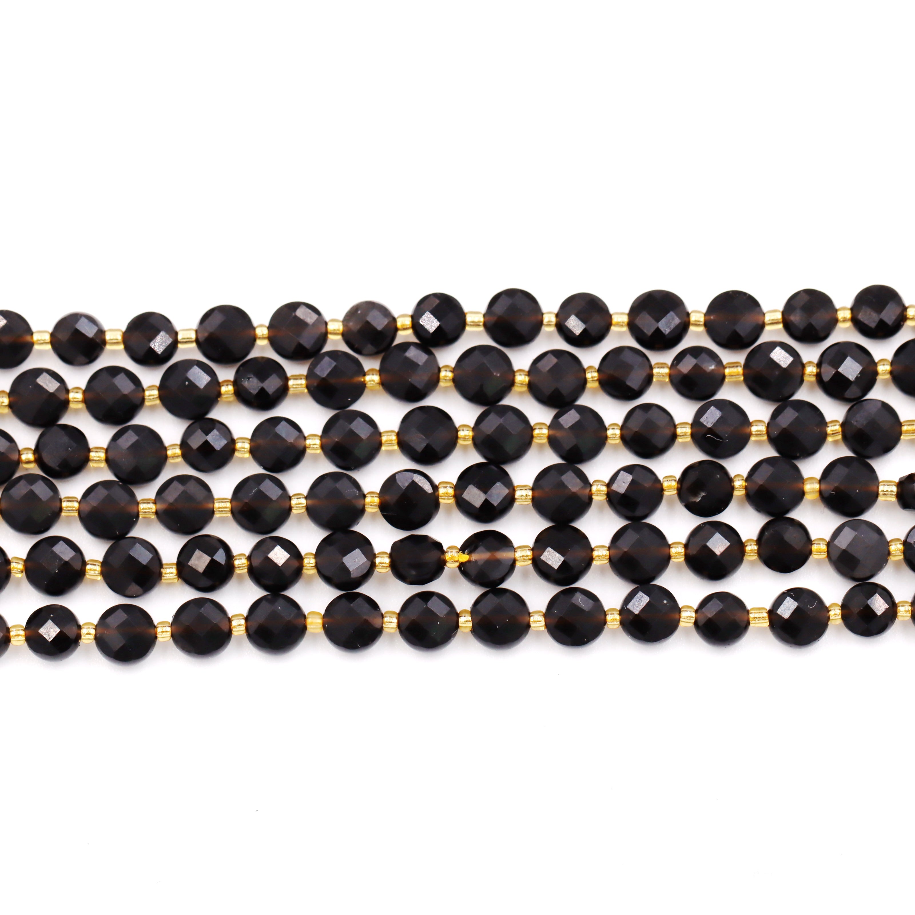 Malahill faceted flat round stone beads for jewelry making, sold per bag 5 strands inside, Onyx beads