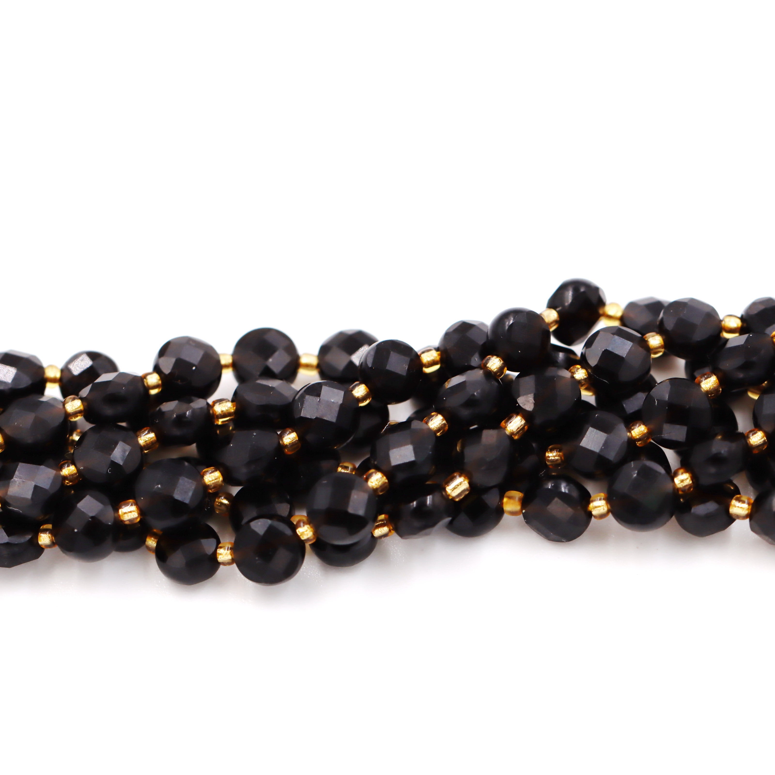 Malahill faceted flat round stone beads for jewelry making, sold per bag 5 strands inside, Onyx beads