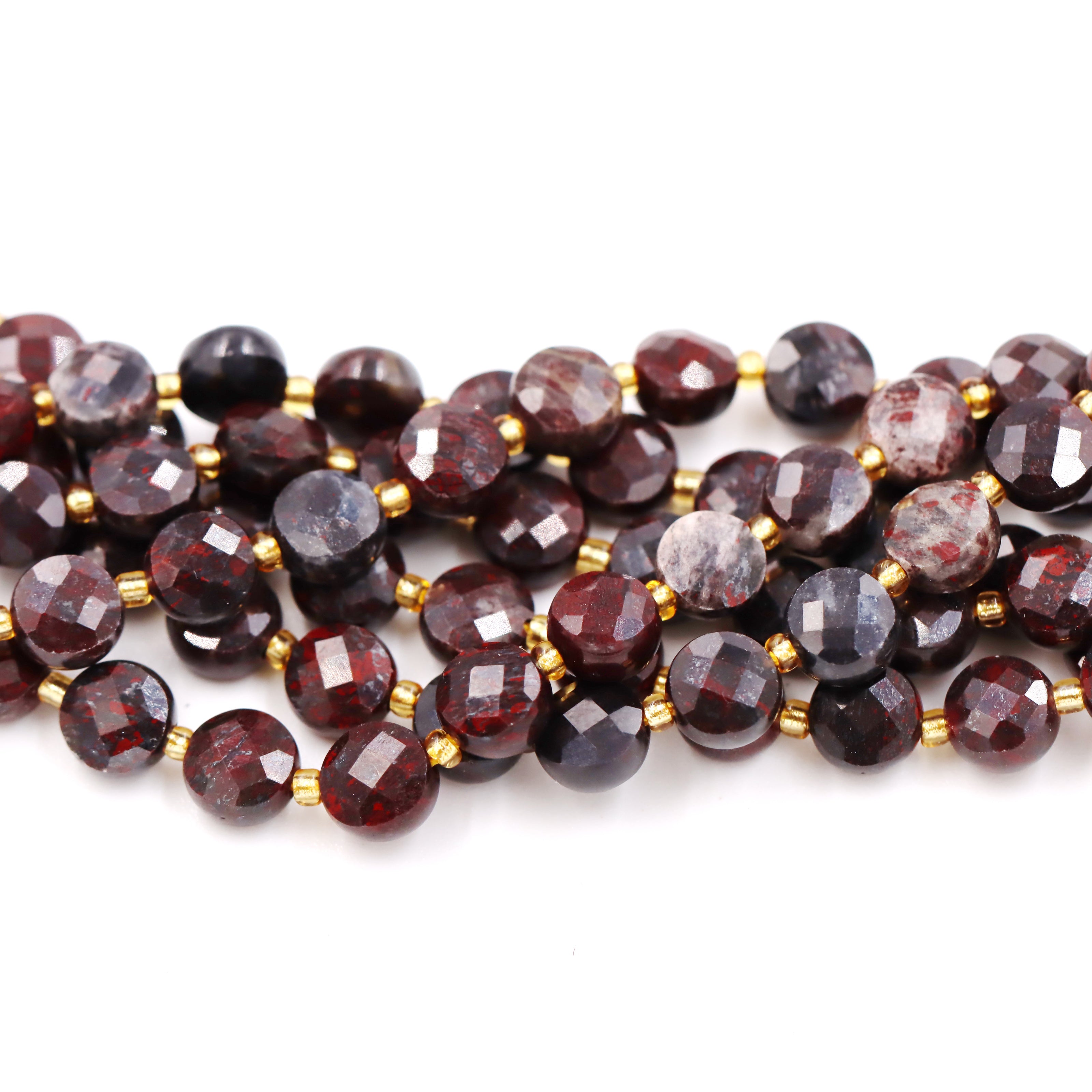 Malahill faceted flat round stone beads for jewelry making, sold per bag 5 strands inside, Poppy Jasper beads