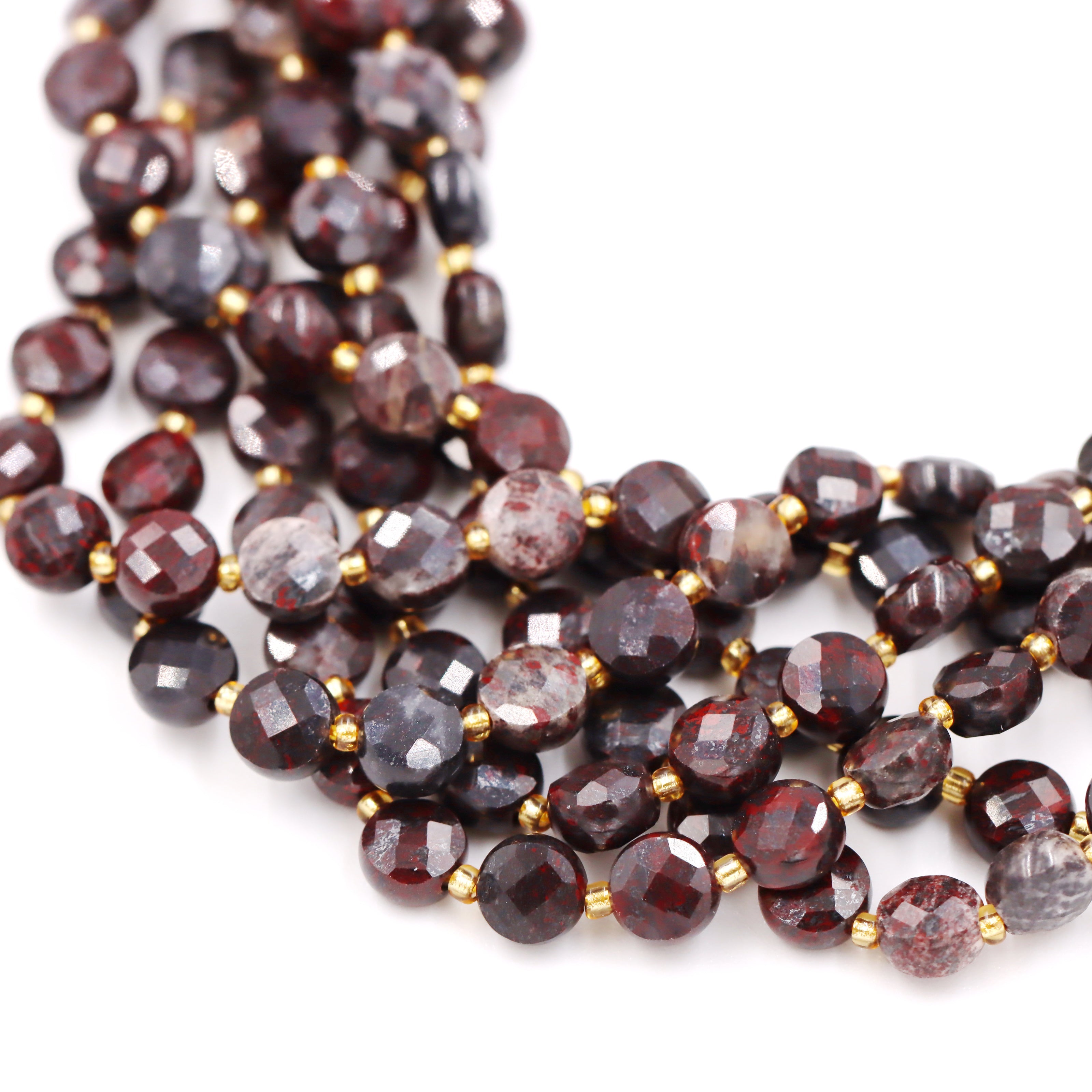 Malahill faceted flat round stone beads for jewelry making, sold per bag 5 strands inside, Poppy Jasper beads